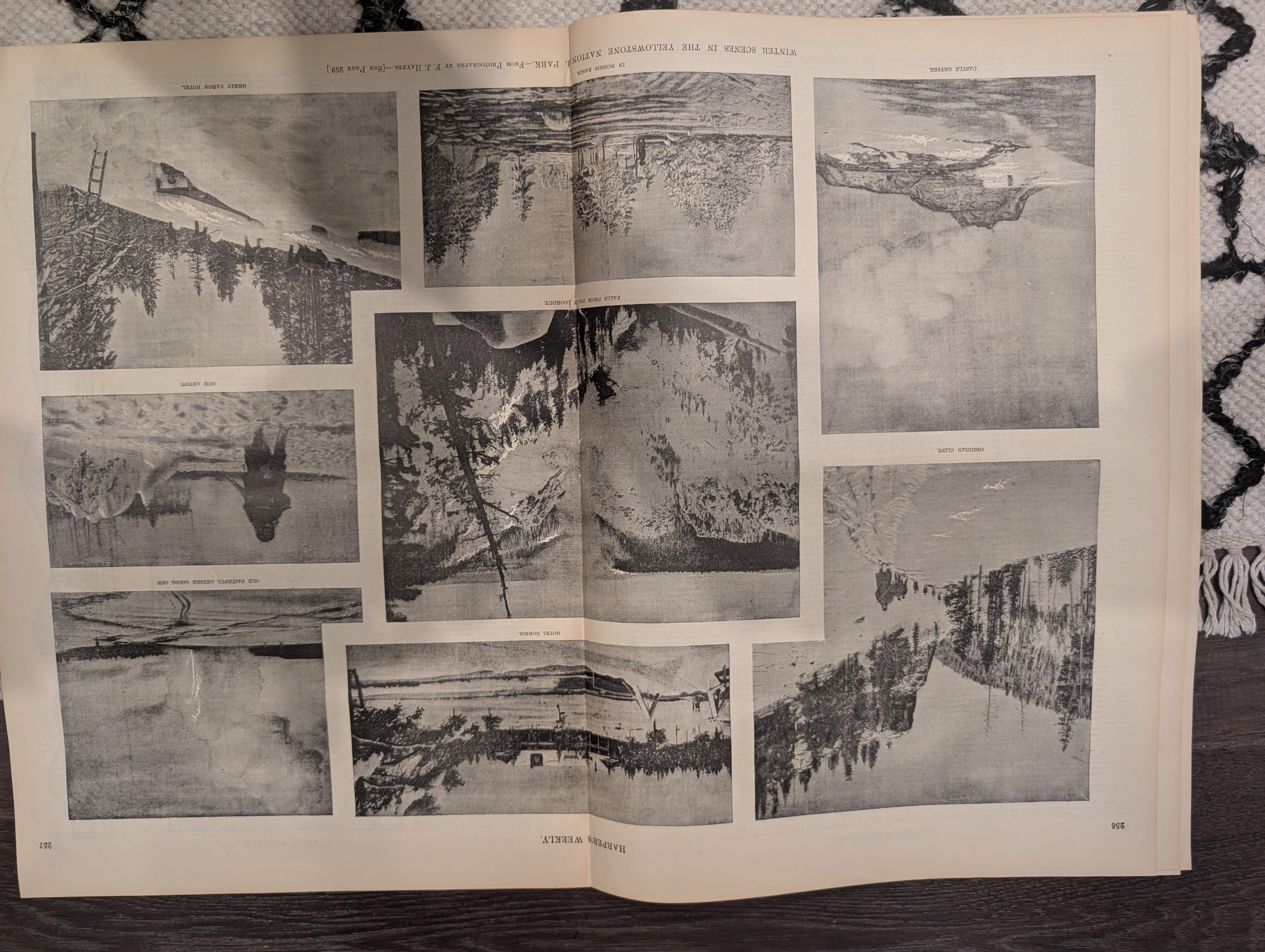Harper’s Weekly – April 9, 1887 – Yellowstone in Winter, Elk Encounter, Old Faithful, Wild West Satire + NC “New South” Supplement