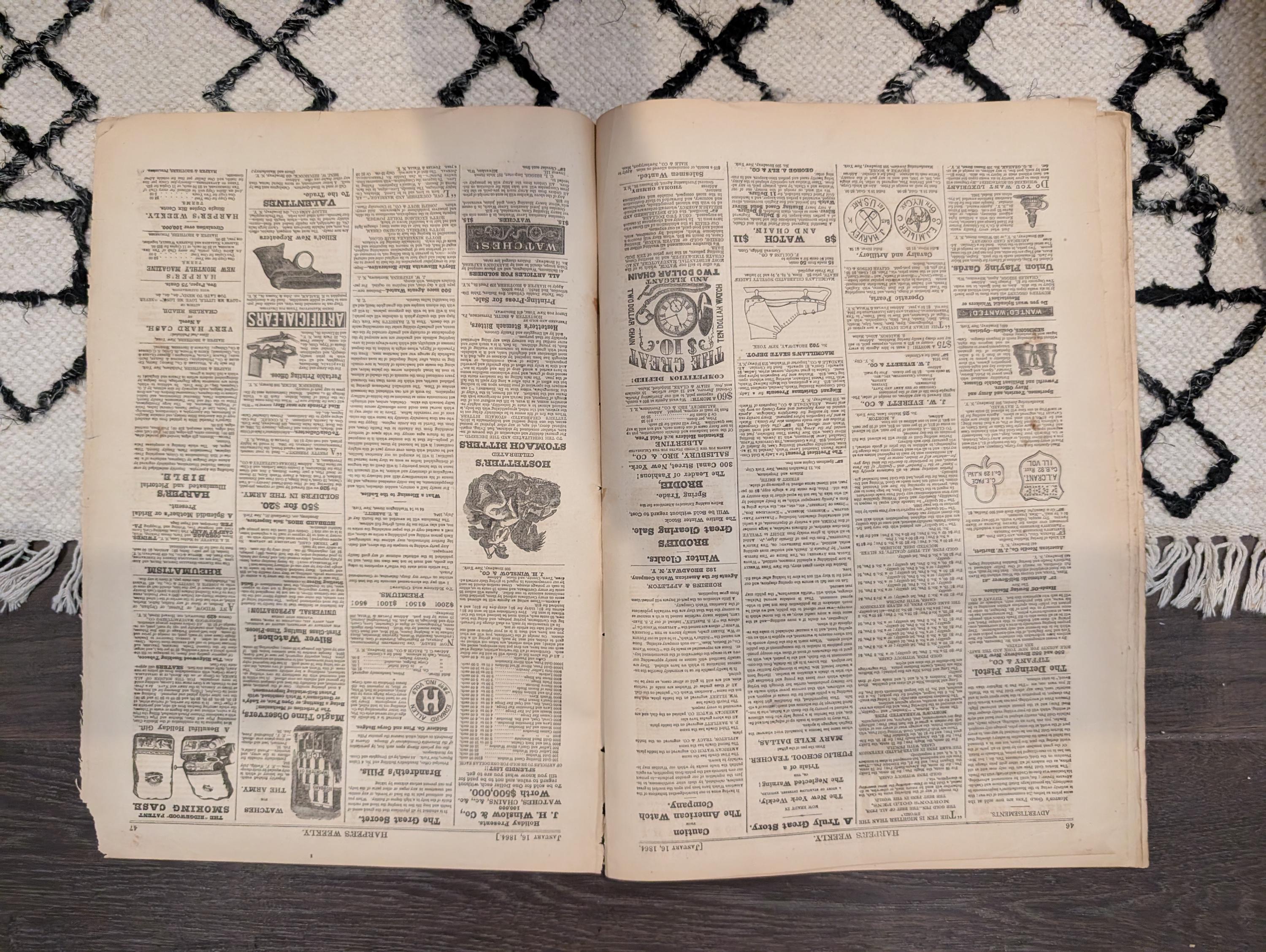 Harper's Weekly 1864 Averill's Raid Jan 16 Army of the Potomac Centerfold