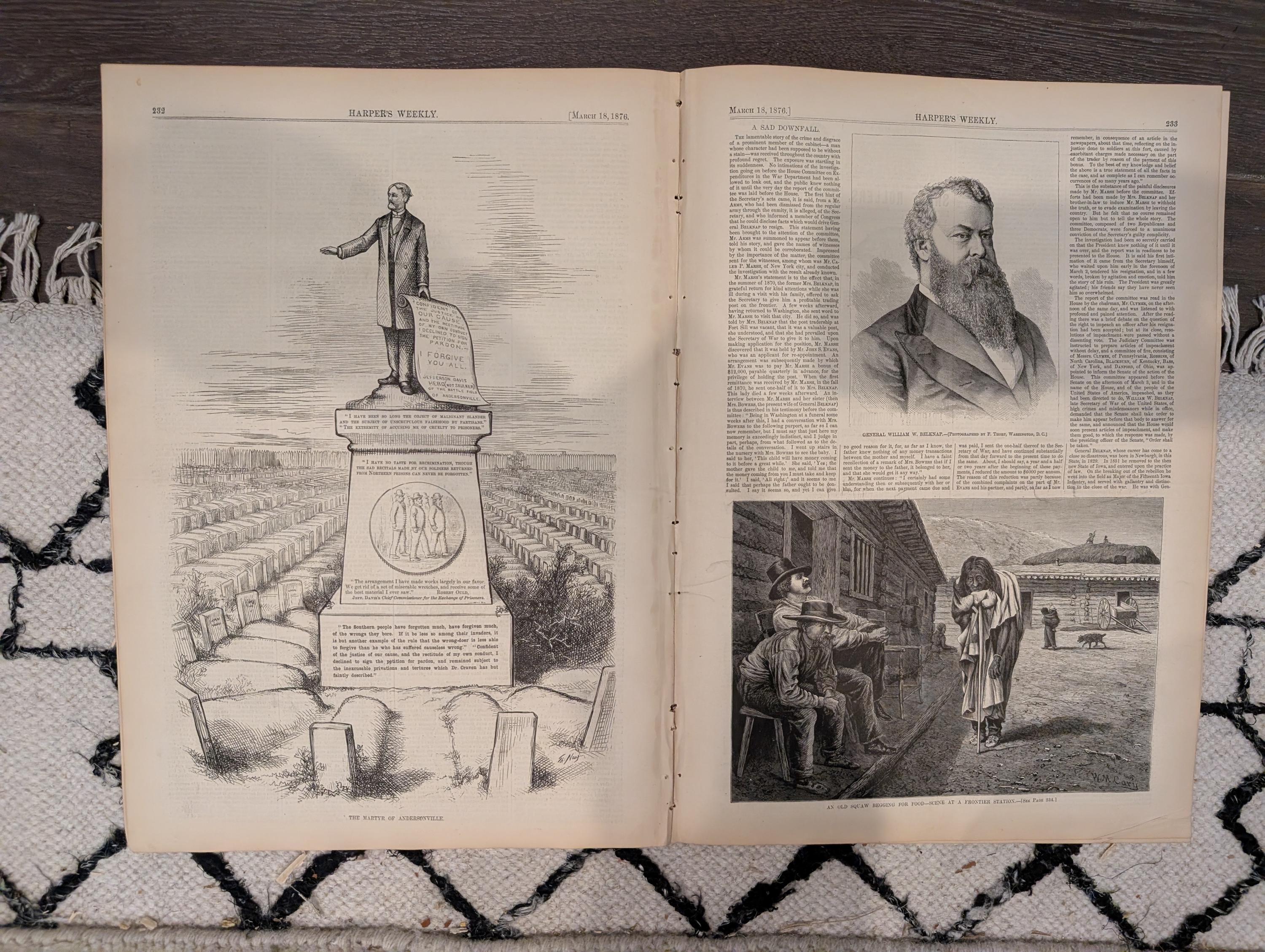 Harper’s Weekly Mar 18 1876 – Beacon Watch, Chinese Pirates, Royal Game-Tigers, Nast Cartoon, Complete with Supplement