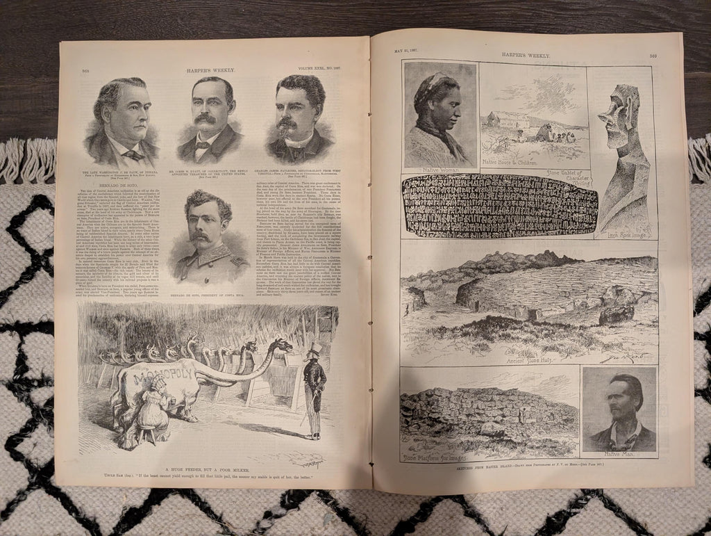 Harper’s Weekly May 21, 1887 – European Steamer Day, Easter Island, Horse Artillery, Atlanta Cruiser, Ads & Illustrations