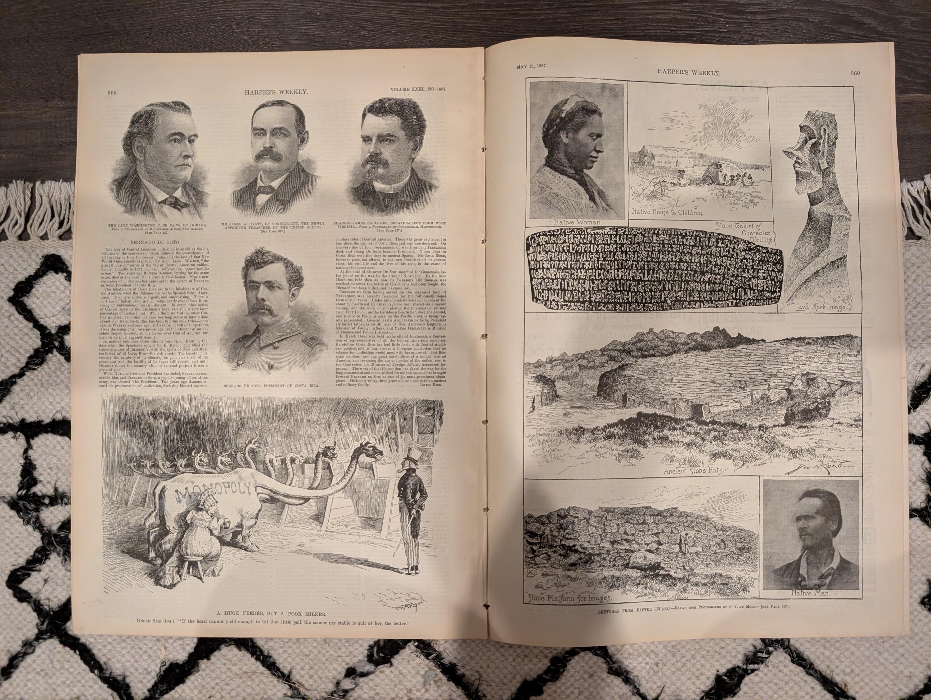 Harper’s Weekly May 21, 1887 – European Steamer Day, Easter Island, Horse Artillery, Atlanta Cruiser, Ads & Illustrations