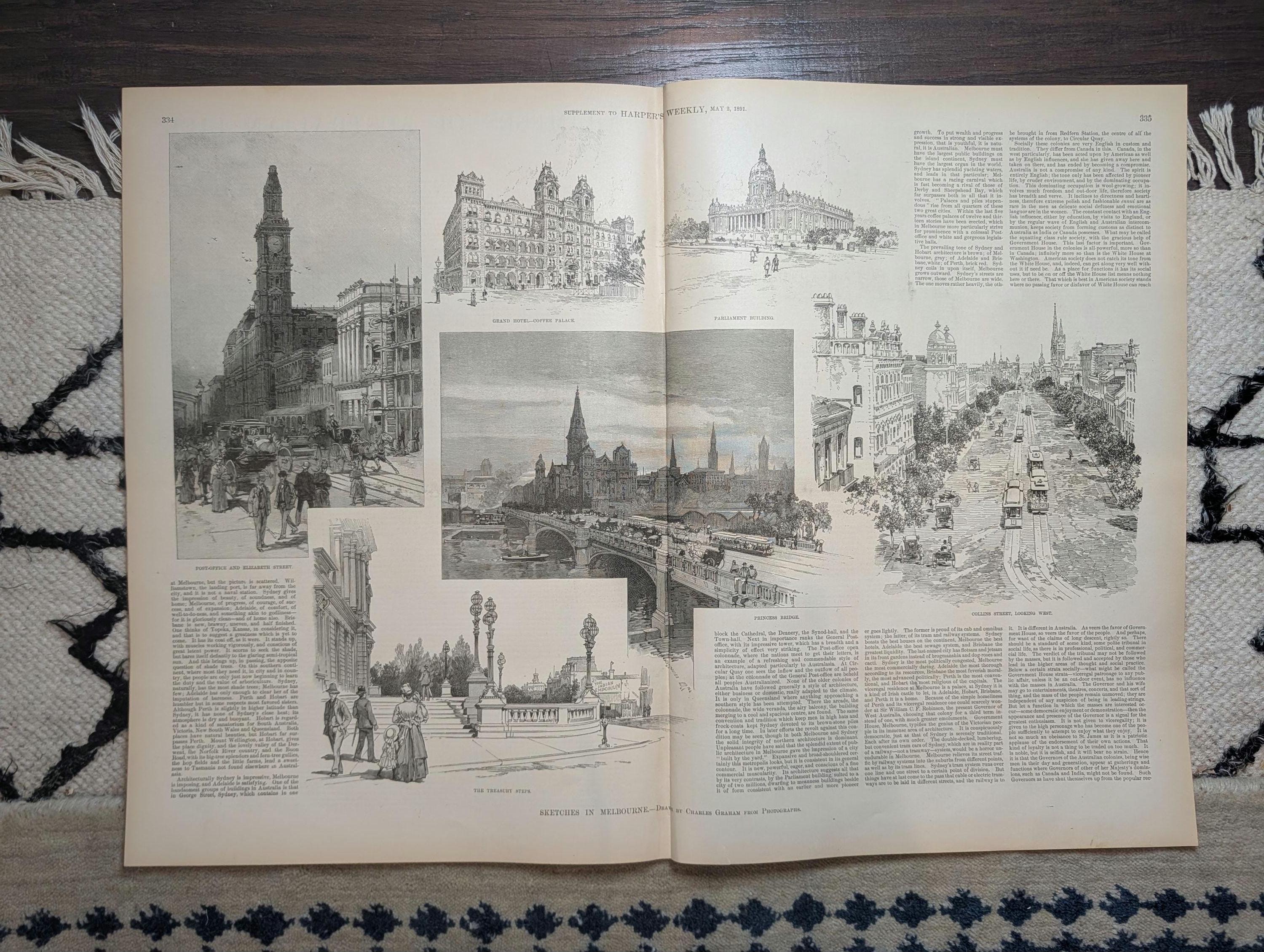 1891 Melbourne Australia 8 Views, Central Park Centerfold, Columbian Expo May 2
