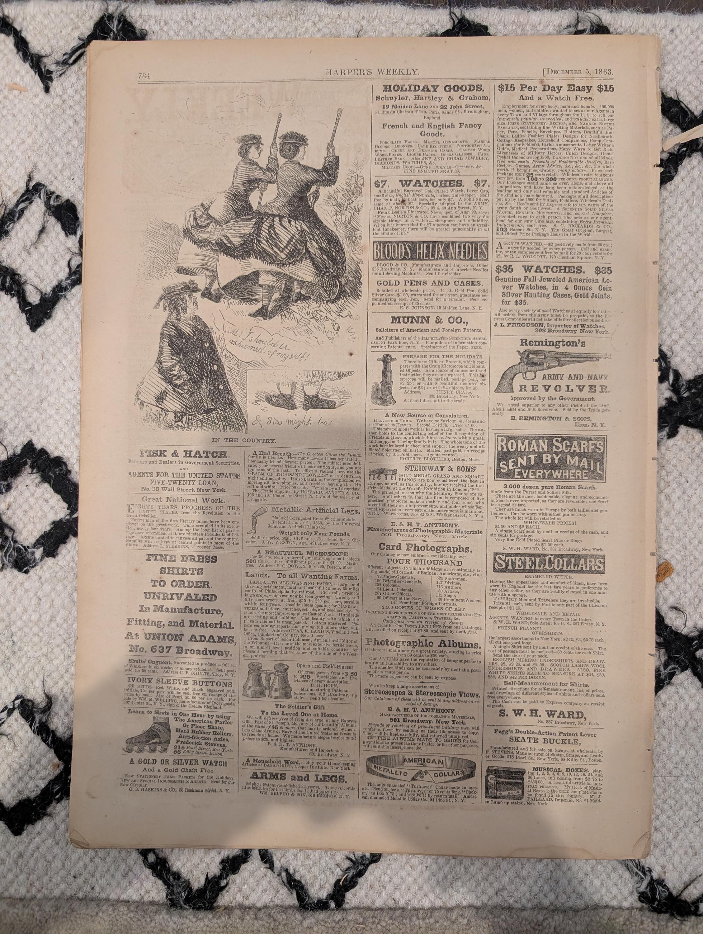 Harper’s Weekly, December 5, 1863 – The President’s Hymn, Thanksgiving Issue, Union Allegory, Civil War Newspaper