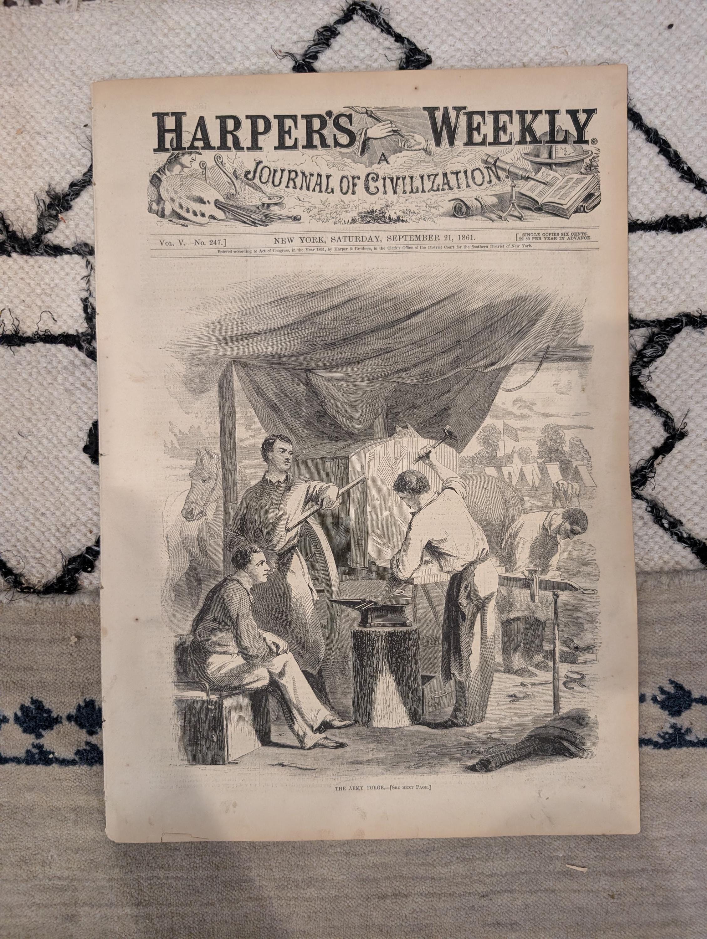 1861 George McClellan Centerfold Harper's Weekly Sept 21 Springfield Armory