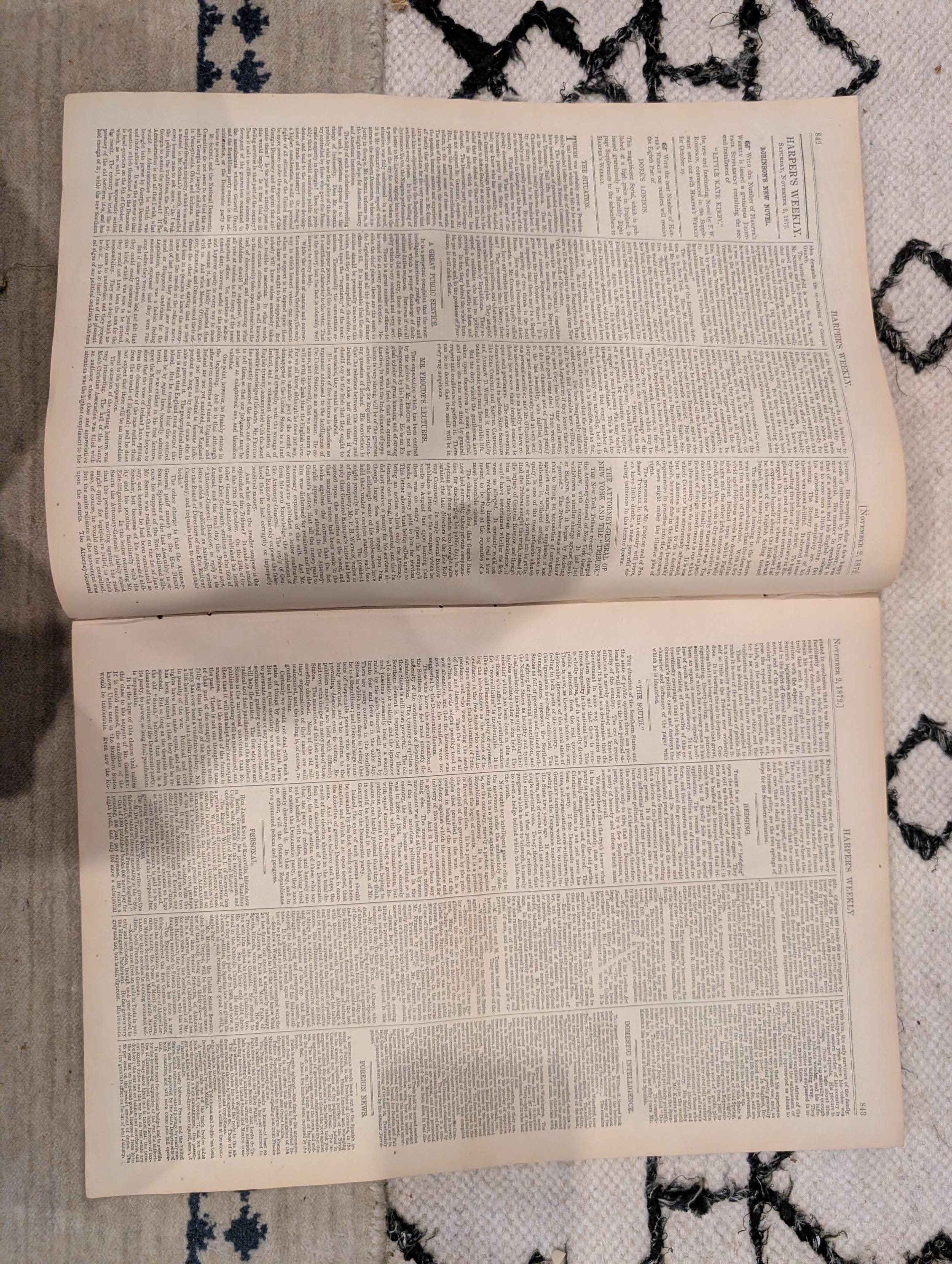 1872 Boss Tweed Horace Greeley Harper's Weekly Nov 02 Nast Election