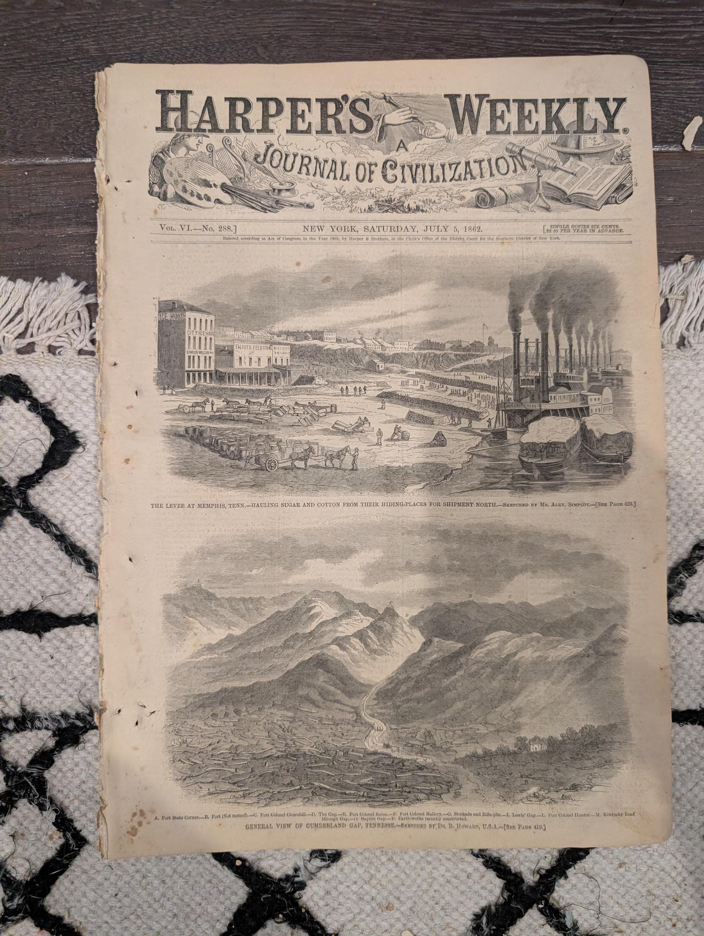 Harper’s Weekly – July 5, 1862 • Winslow Homer Cavalry Charge • Memphis & Cumberland Gap • Fair Oaks Artillery