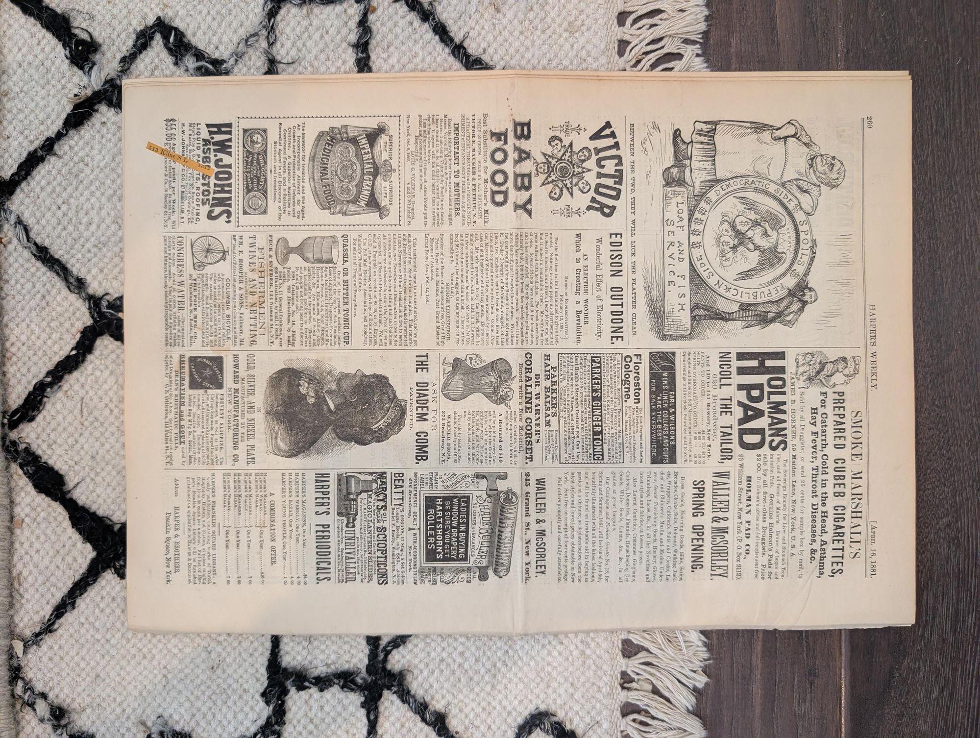 1881 Nast Republican Elephant Front Page, Seal Hunting, Life-Saving Service  Apr 16