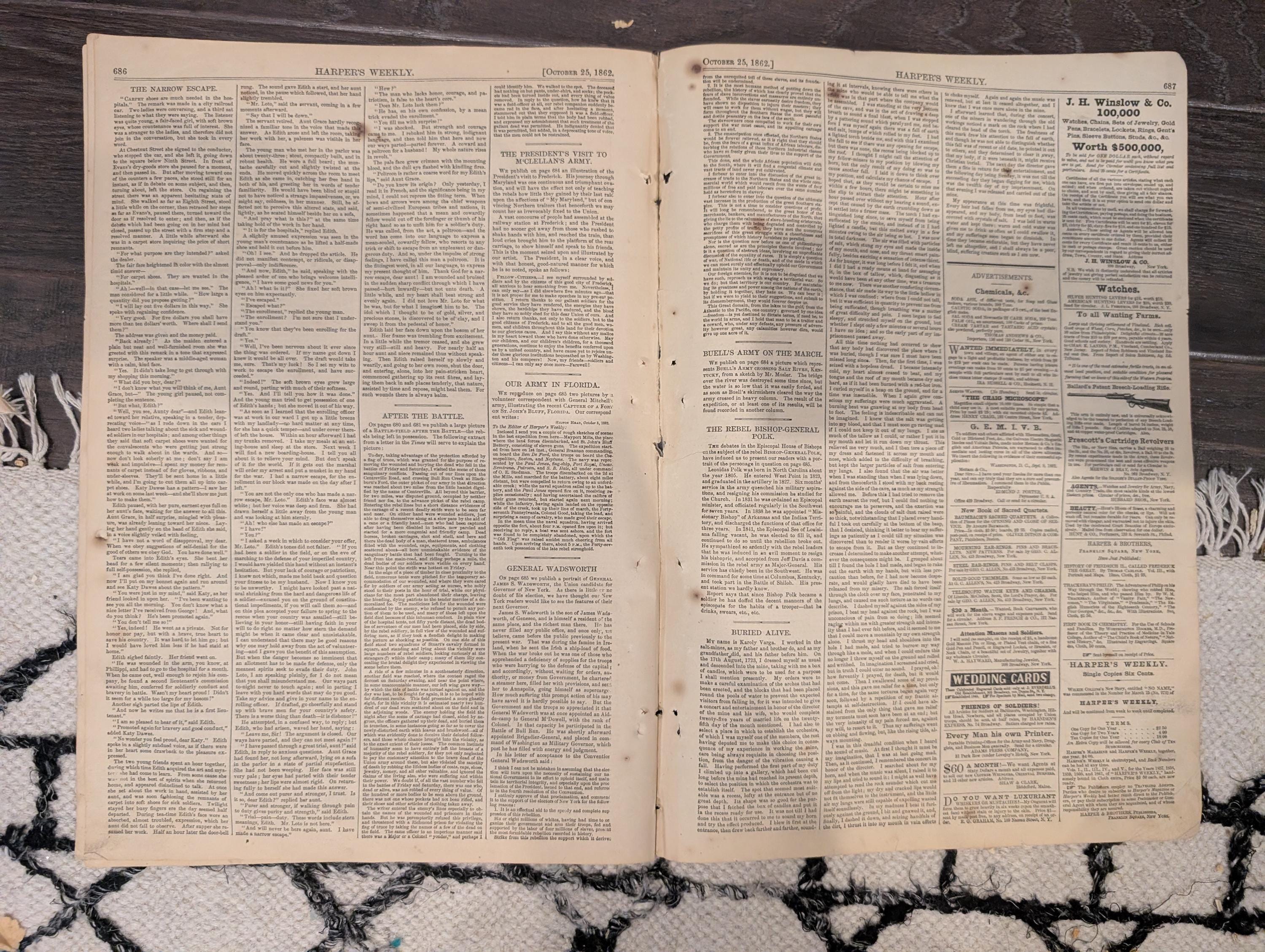 Harper’s Weekly – October 25, 1862 – Civil War Maps & Thomas Nast “After the Battle” Centerfold