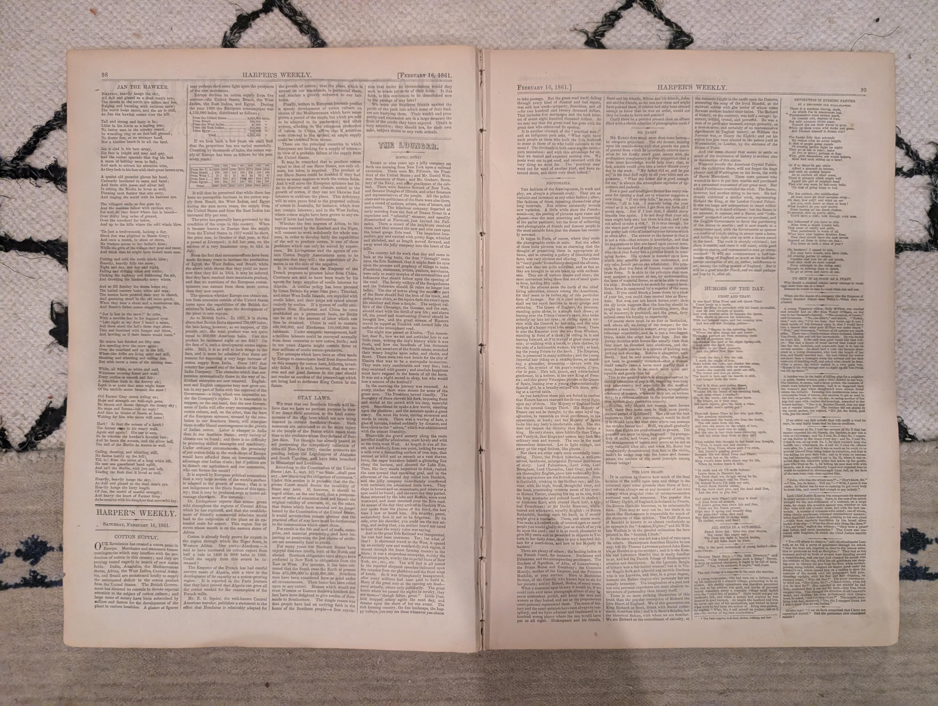 1861 Saint Valentine's Day Harper's Weekly Feb 16 Fort Sumter New Orleans