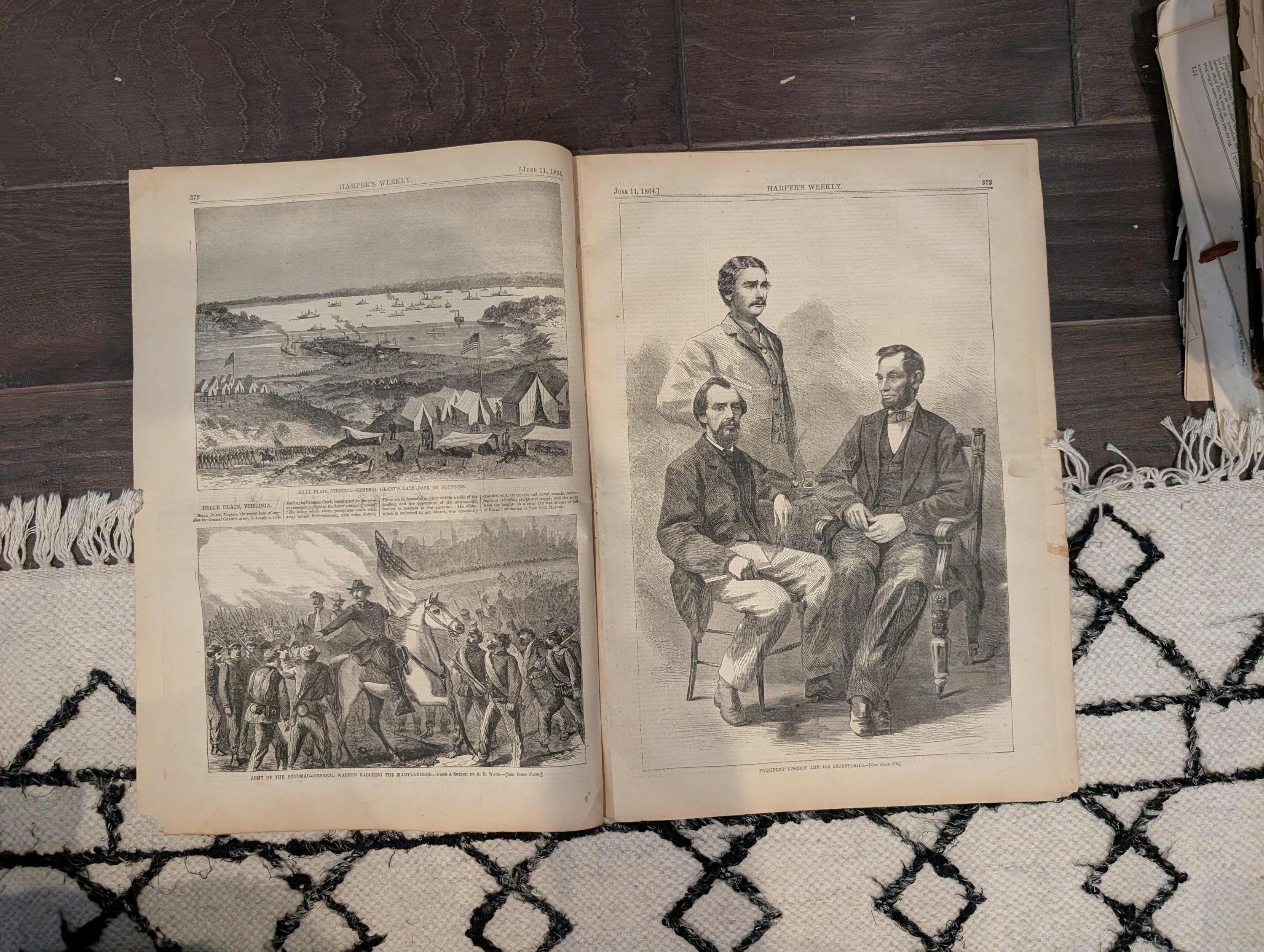 1864 Lincoln and Secretaries Harper's Weekly June 11 Spotsylvania Salient