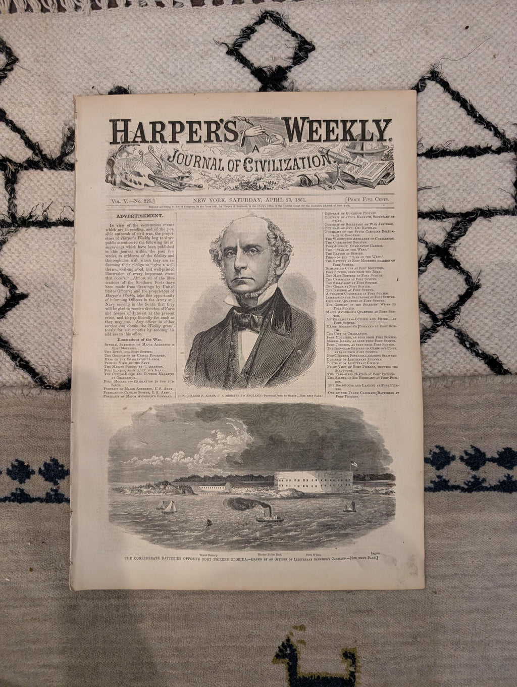 1861 Navy Fleet Fort Pickens Harper's Weekly April 20 Dahlgren Gun Dickens