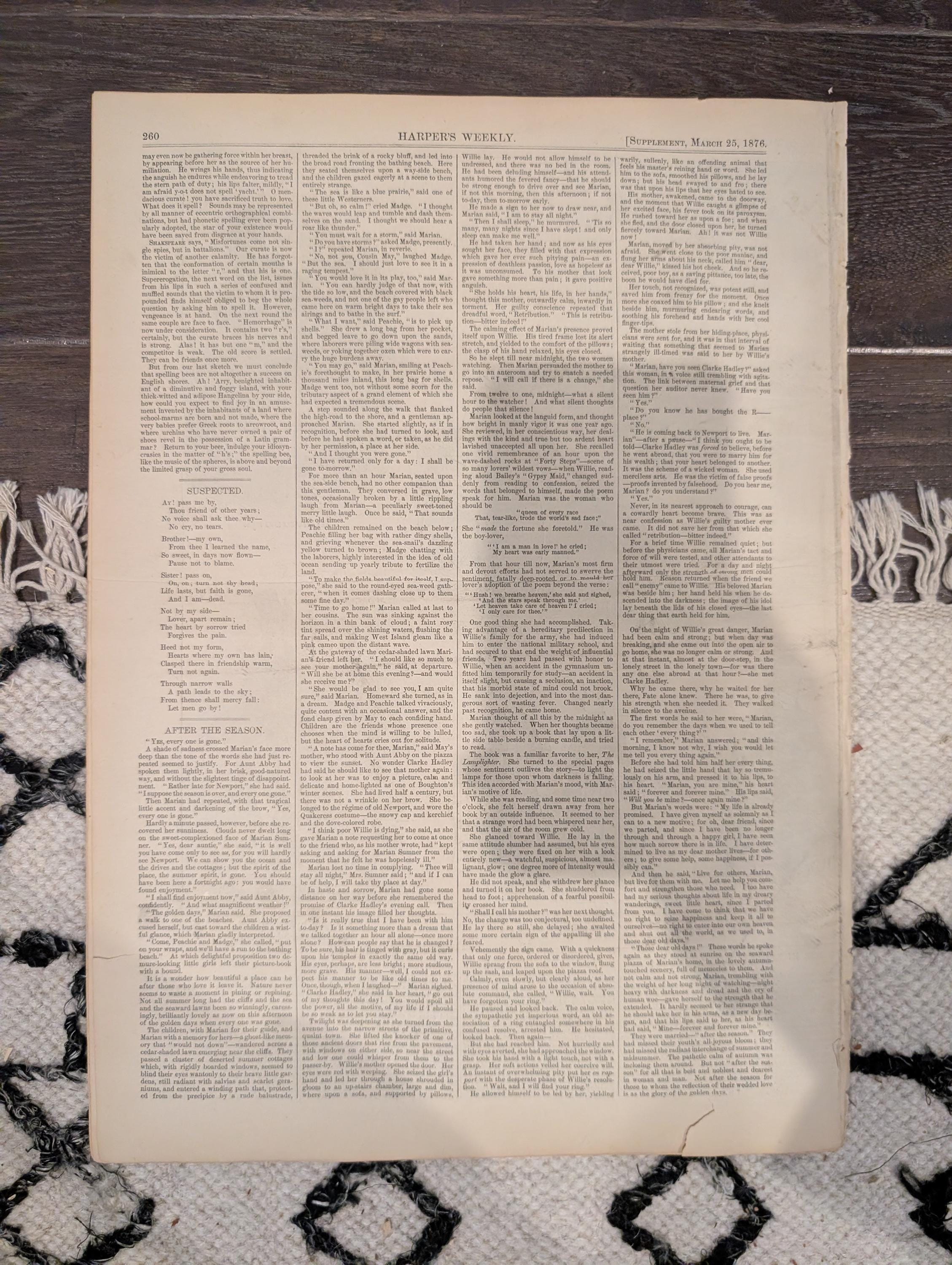 Harper’s Weekly Mar 25 1876 – Thomas Nast, Academy of Music, Bessemer Steel, Big Ben, Supplement Included
