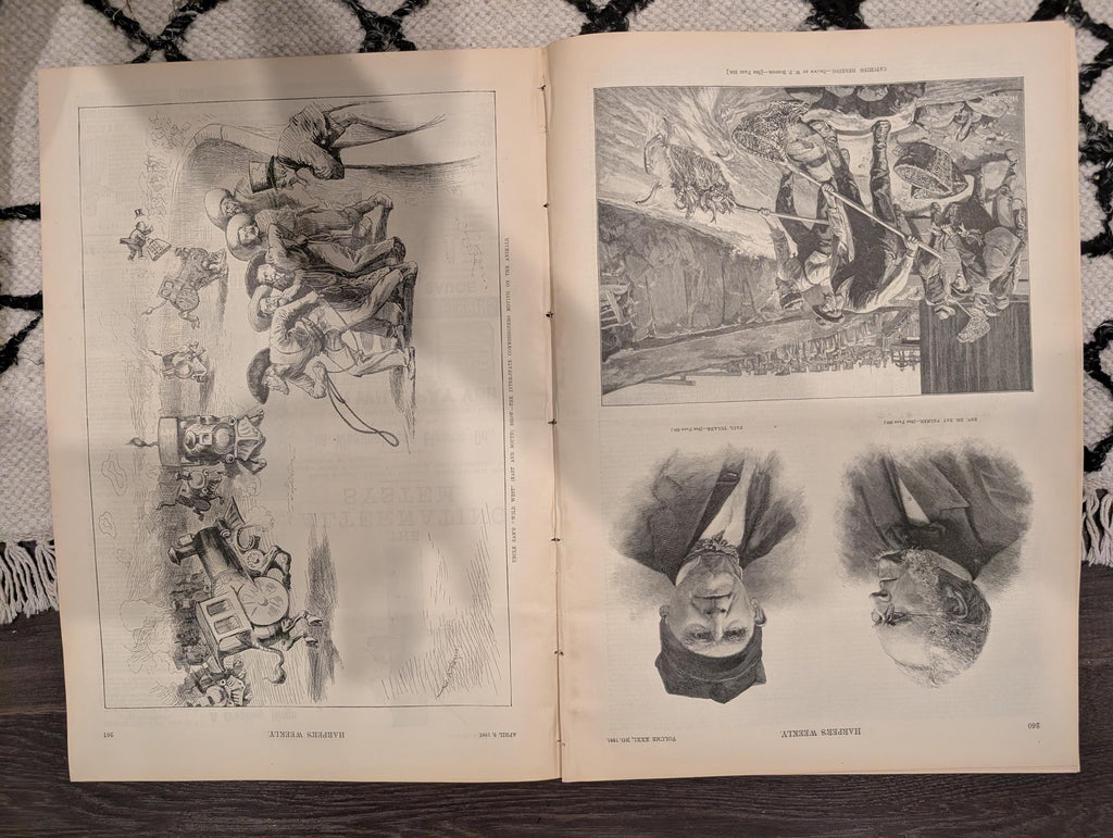 Harper’s Weekly – April 9, 1887 – Yellowstone in Winter, Elk Encounter, Old Faithful, Wild West Satire + NC “New South” Supplement