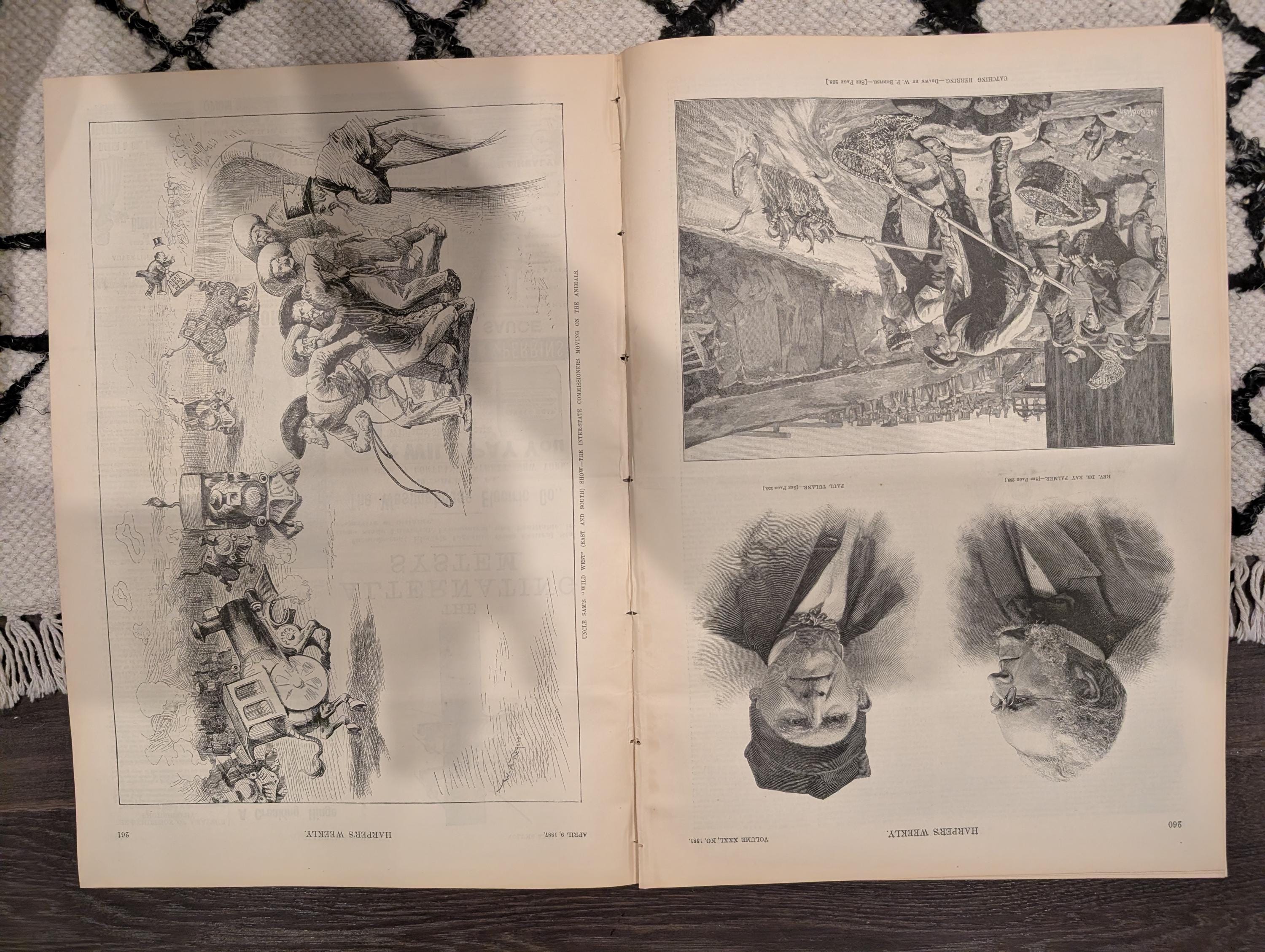 Harper’s Weekly – April 9, 1887 – Yellowstone in Winter, Elk Encounter, Old Faithful, Wild West Satire + NC “New South” Supplement