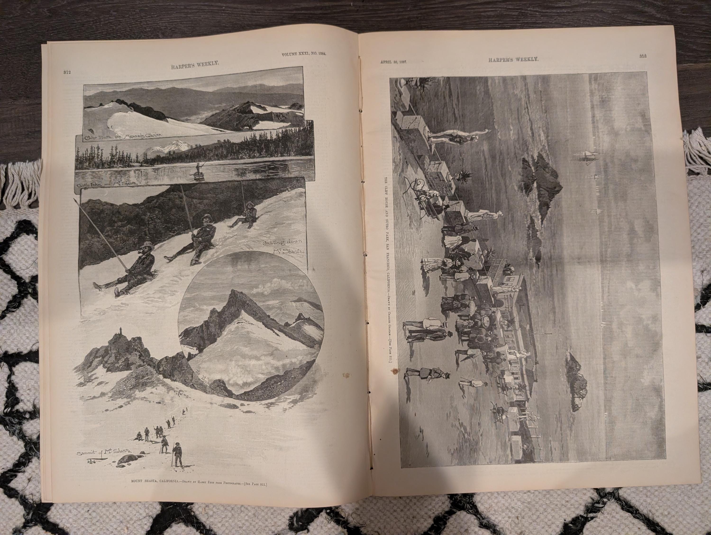 Harper’s Weekly April 30 1887 – Cliff House & Sutro Park, Mt. Shasta, Columbia Maypole Cover, San Francisco Views