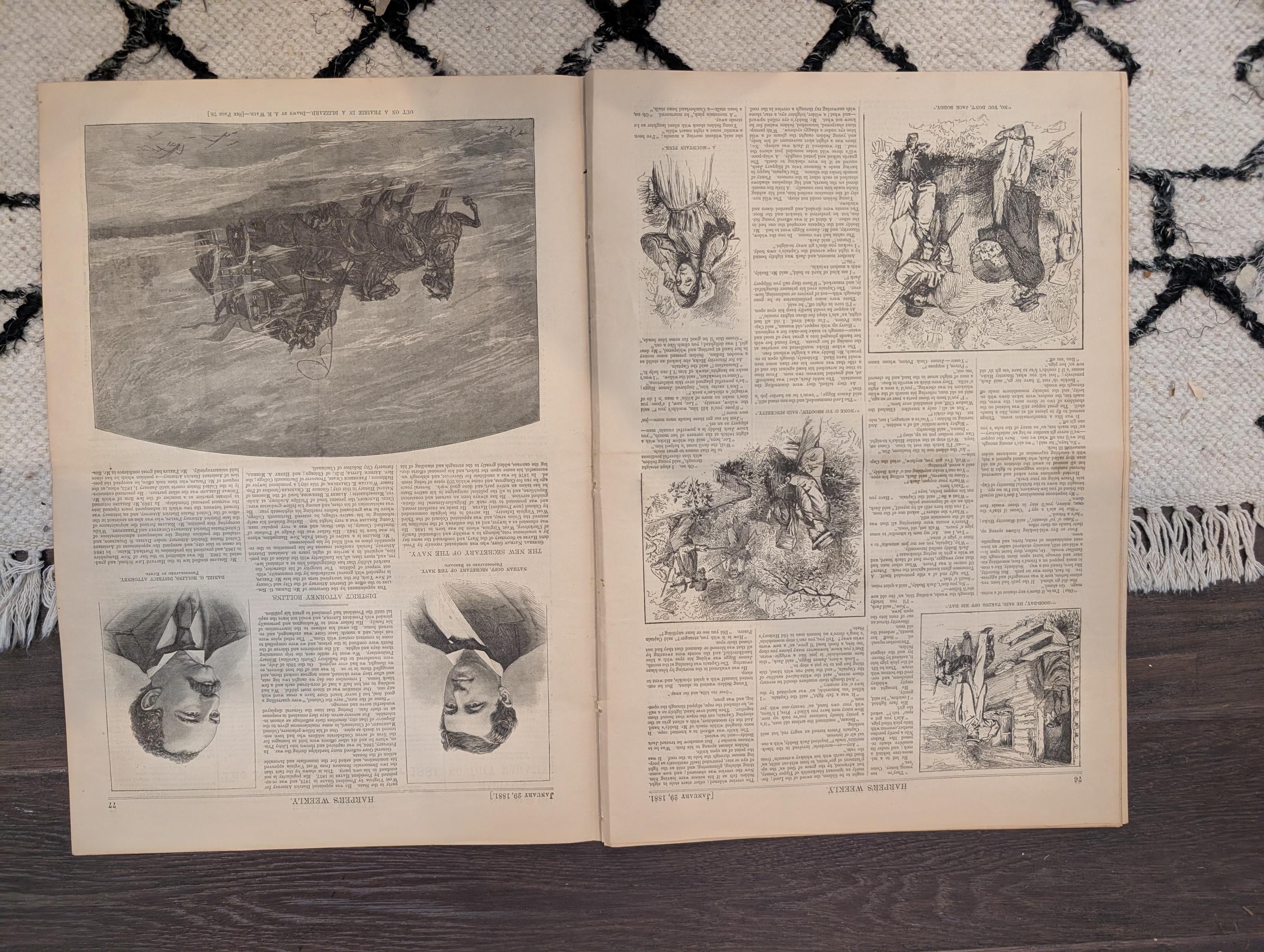 1881 Nast Foreign Encroachment, Prairie Blizzard, Ice Blockade, January Thaw NYC — Jan 29