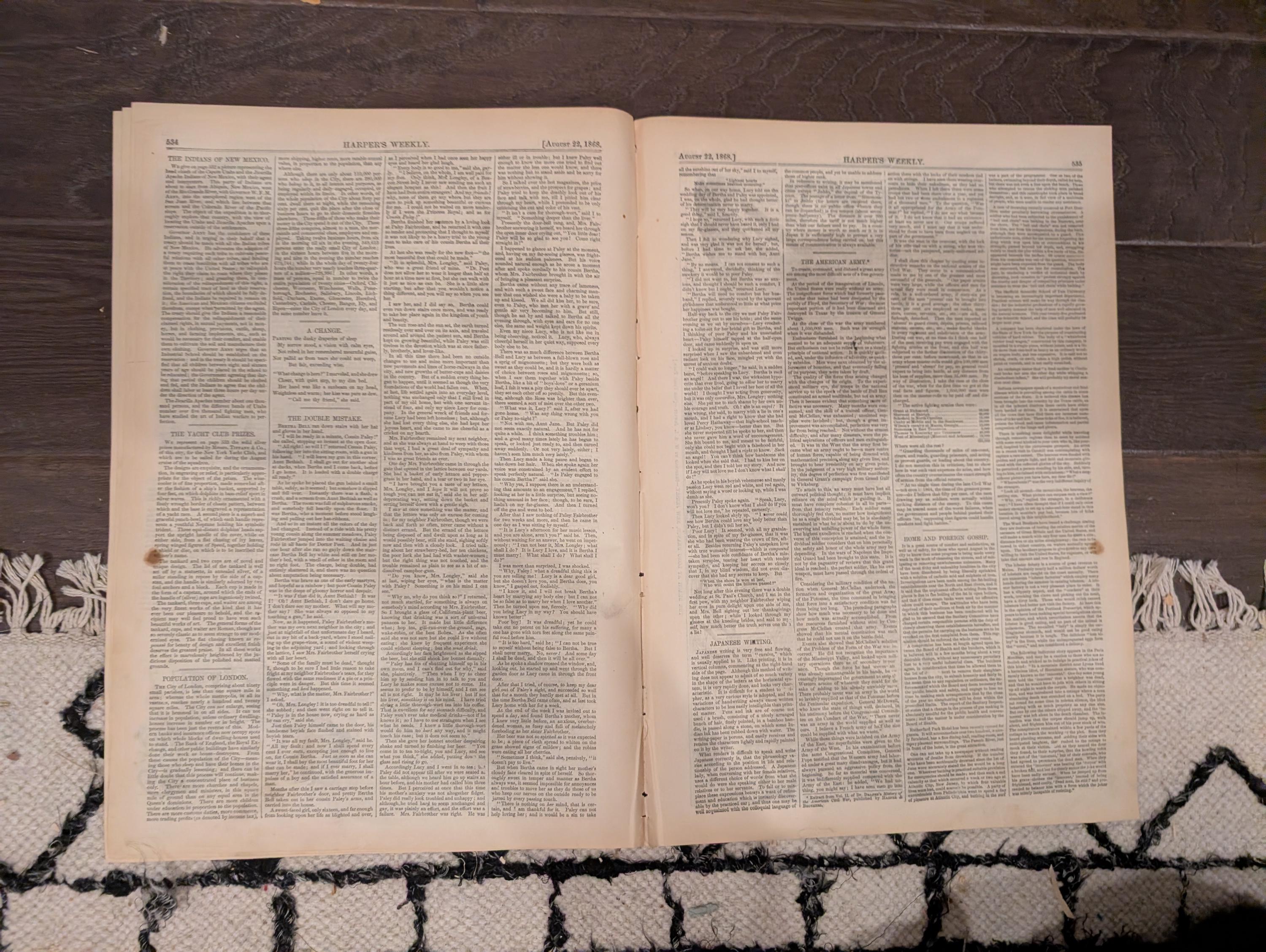 Harper’s Weekly – August 22, 1868 – American Indians • Long Branch Beach • Fishermen of Nauvoo • Ostrich Hunting