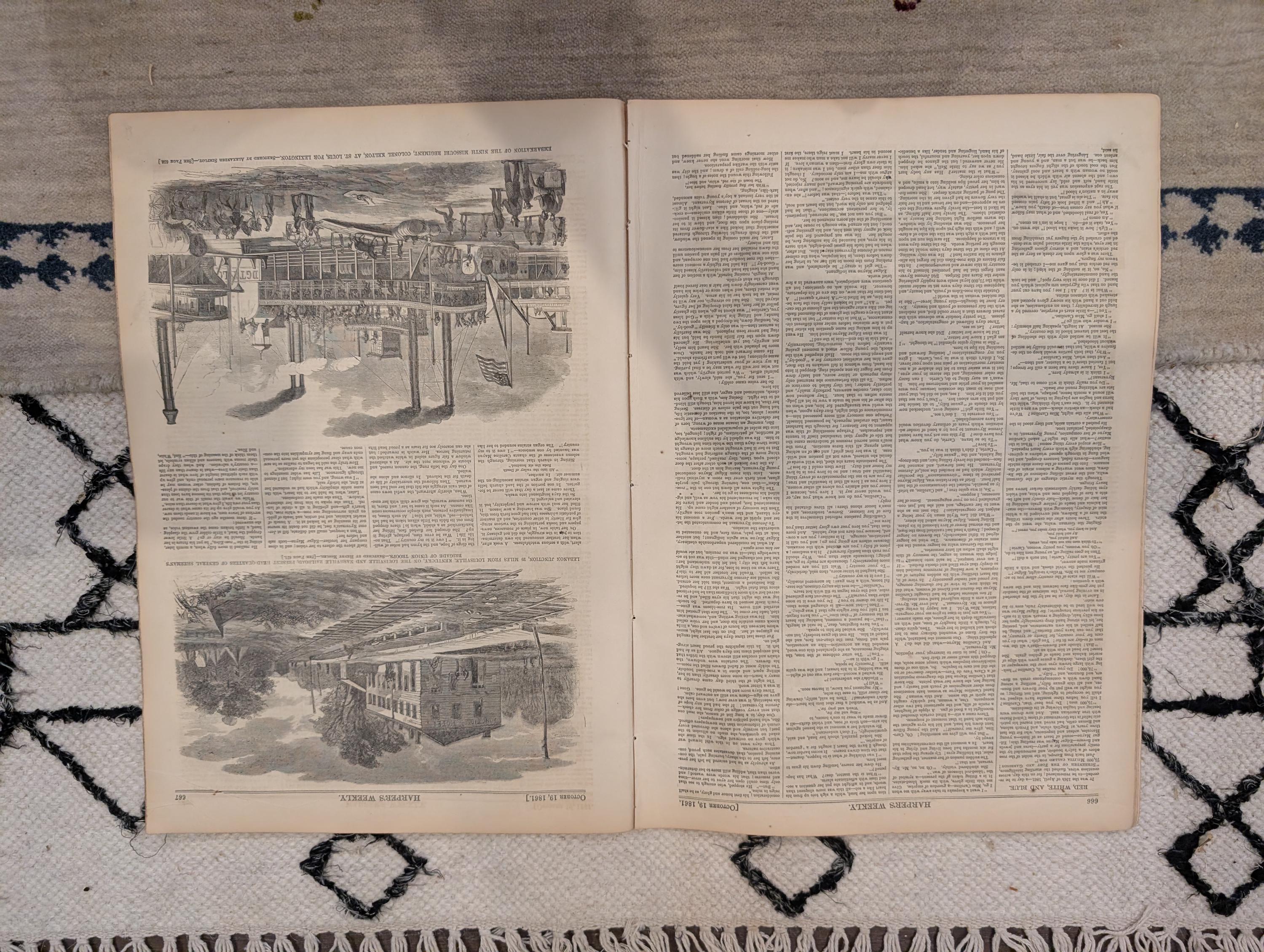 1861 War Map of Kentucky Harper's Weekly Oct 19 Ironclad Sherman Louisville