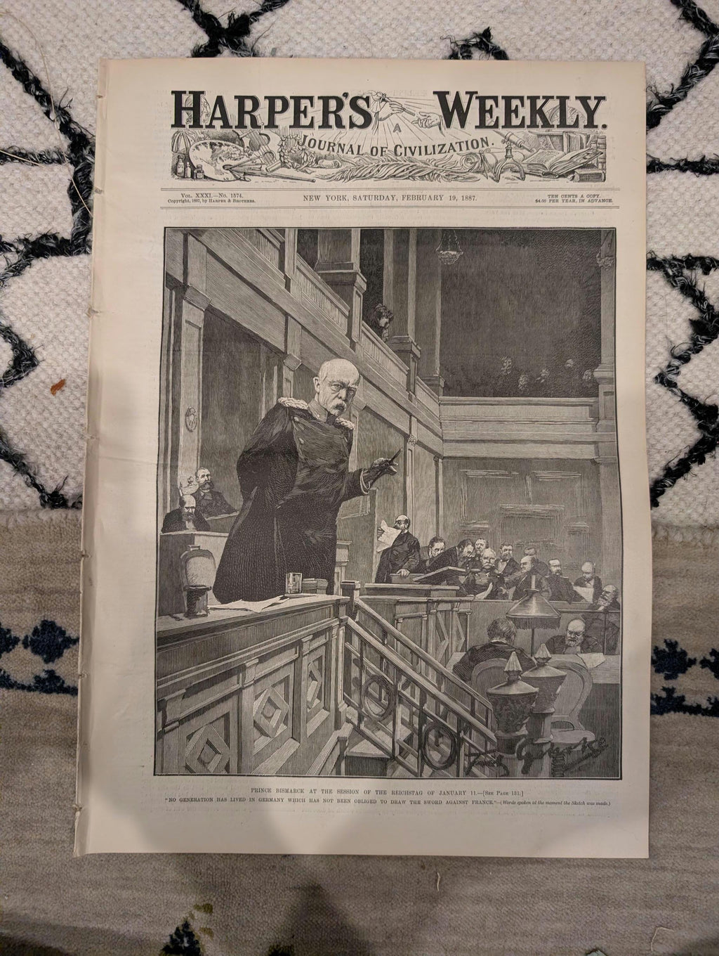 Harper’s Weekly – February 19, 1887, Original • Bismarck Front Page • Frederic Remington Plate • Railroad Disaster • Winter Canad