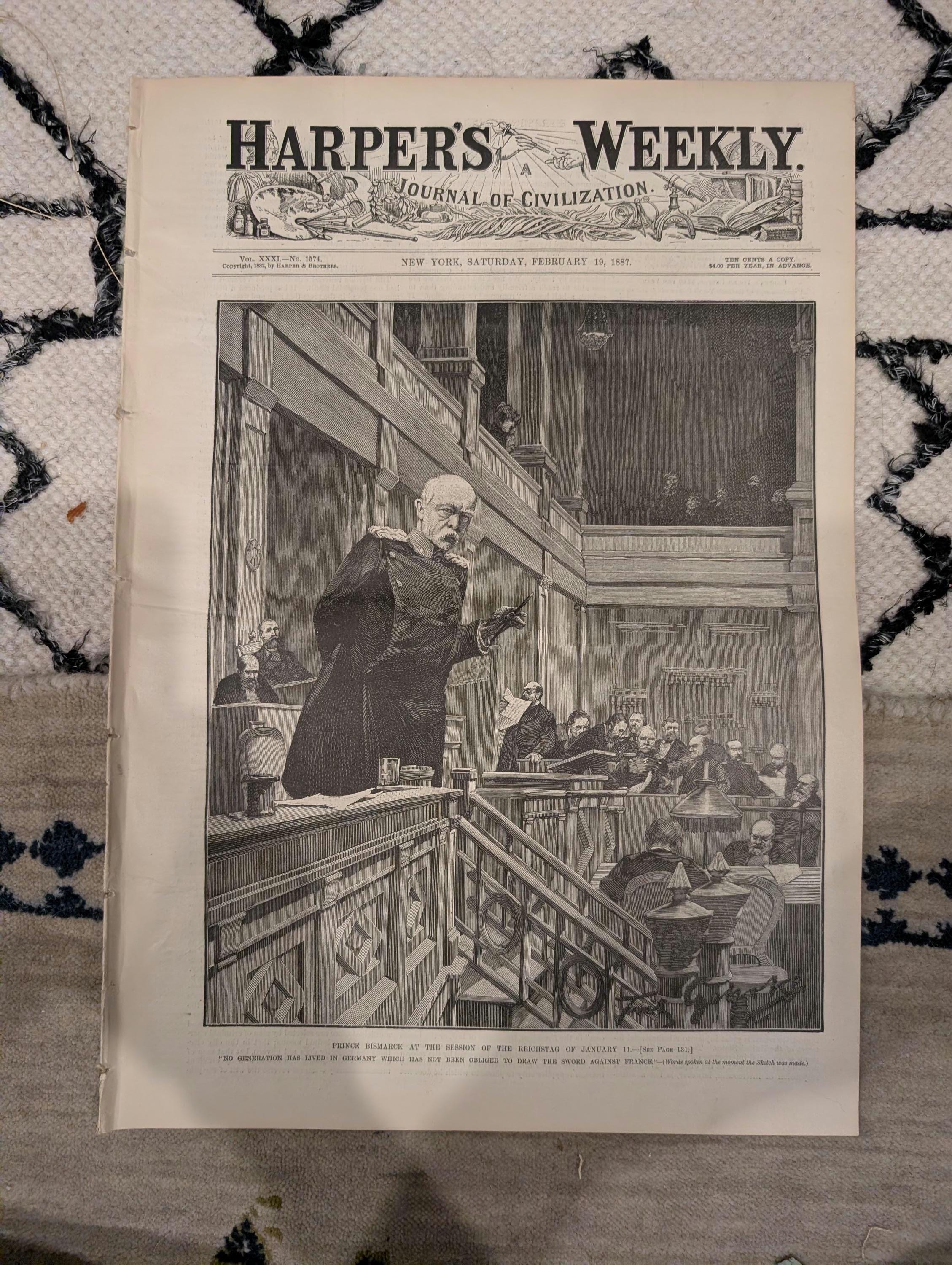 Harper’s Weekly – February 19, 1887, Original • Bismarck Front Page • Frederic Remington Plate • Railroad Disaster • Winter Canad
