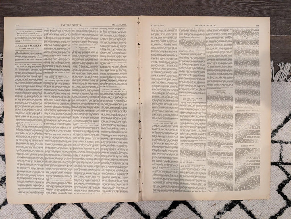 Harper’s Weekly Mar 18 1876 – Beacon Watch, Chinese Pirates, Royal Game-Tigers, Nast Cartoon, Complete with Supplement