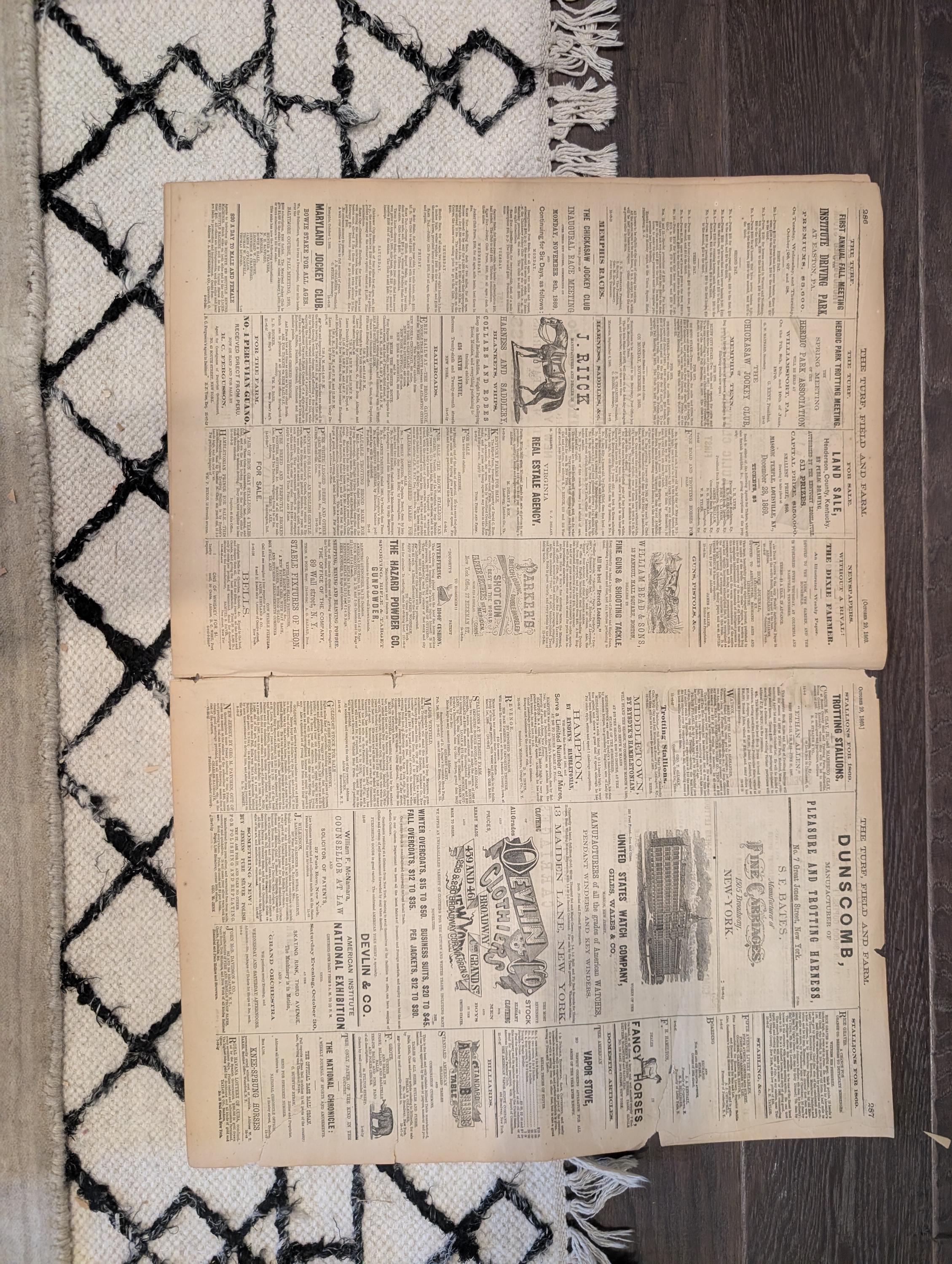 1869 Turf Field and Farm — Jerome Park Races, Guelph Canada, Chess, Baseball, Oct 29