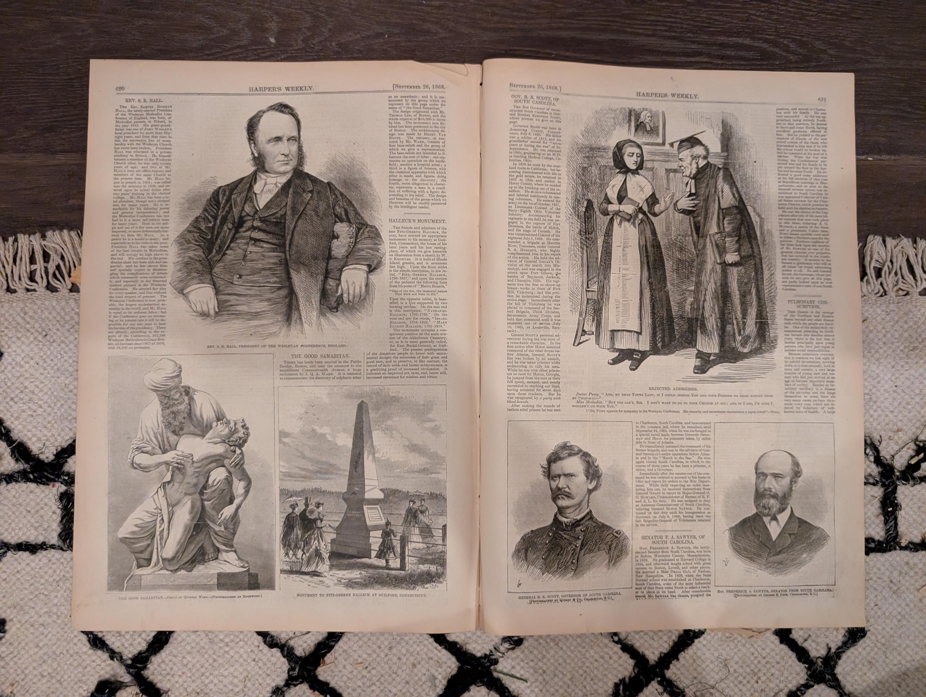 Harper’s Weekly – September 26, 1868 – Bee Hunting in the Adirondacks • Nast Cartoon • South American Earthquakes • Shipwrecks • Reconstruct