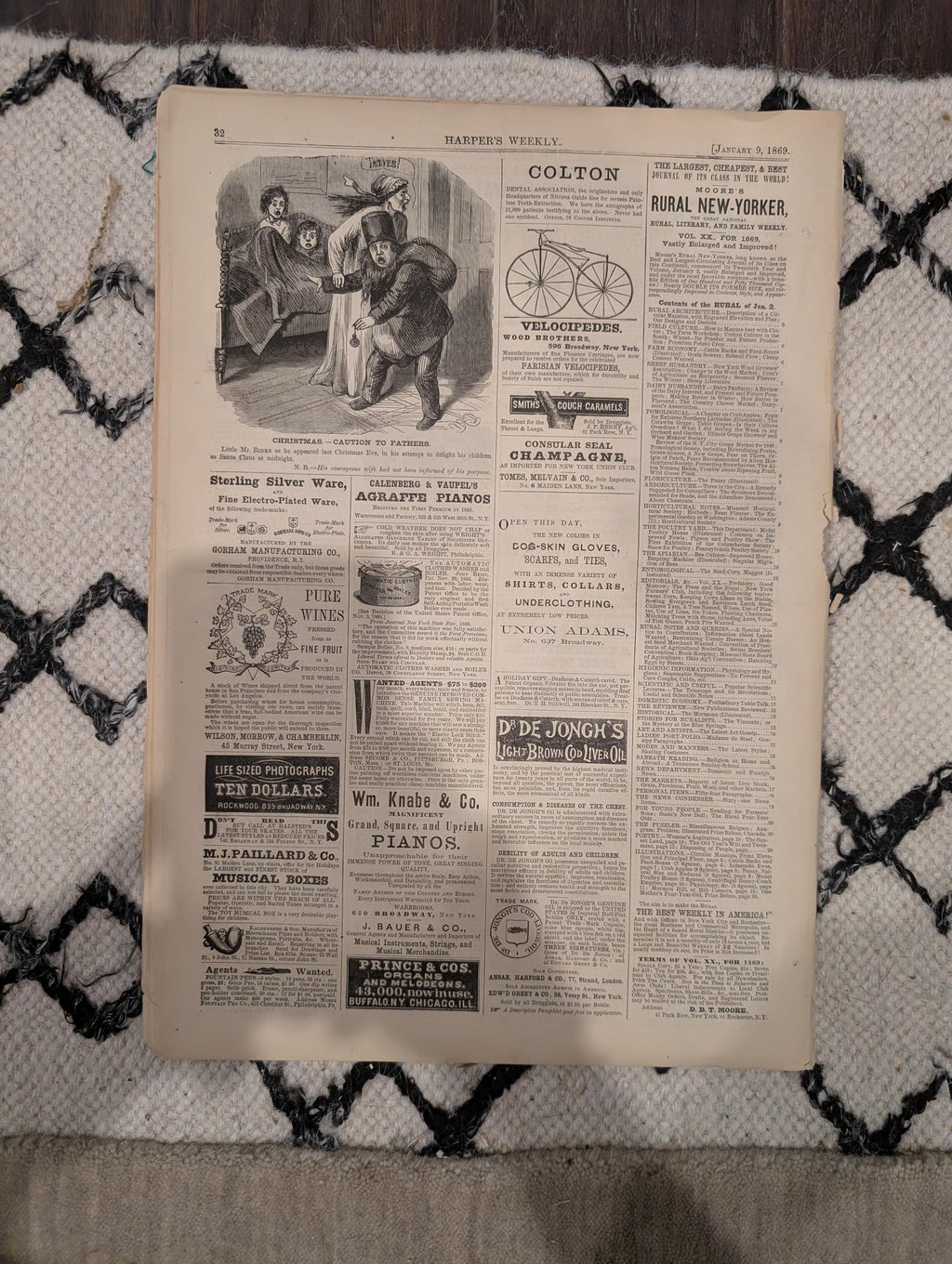 Harper’s Weekly, January 9, 1869 | Thomas Nast “Peace” Front Page | Winslow Homer New Year | West Point Panorama | Antique Newspaper