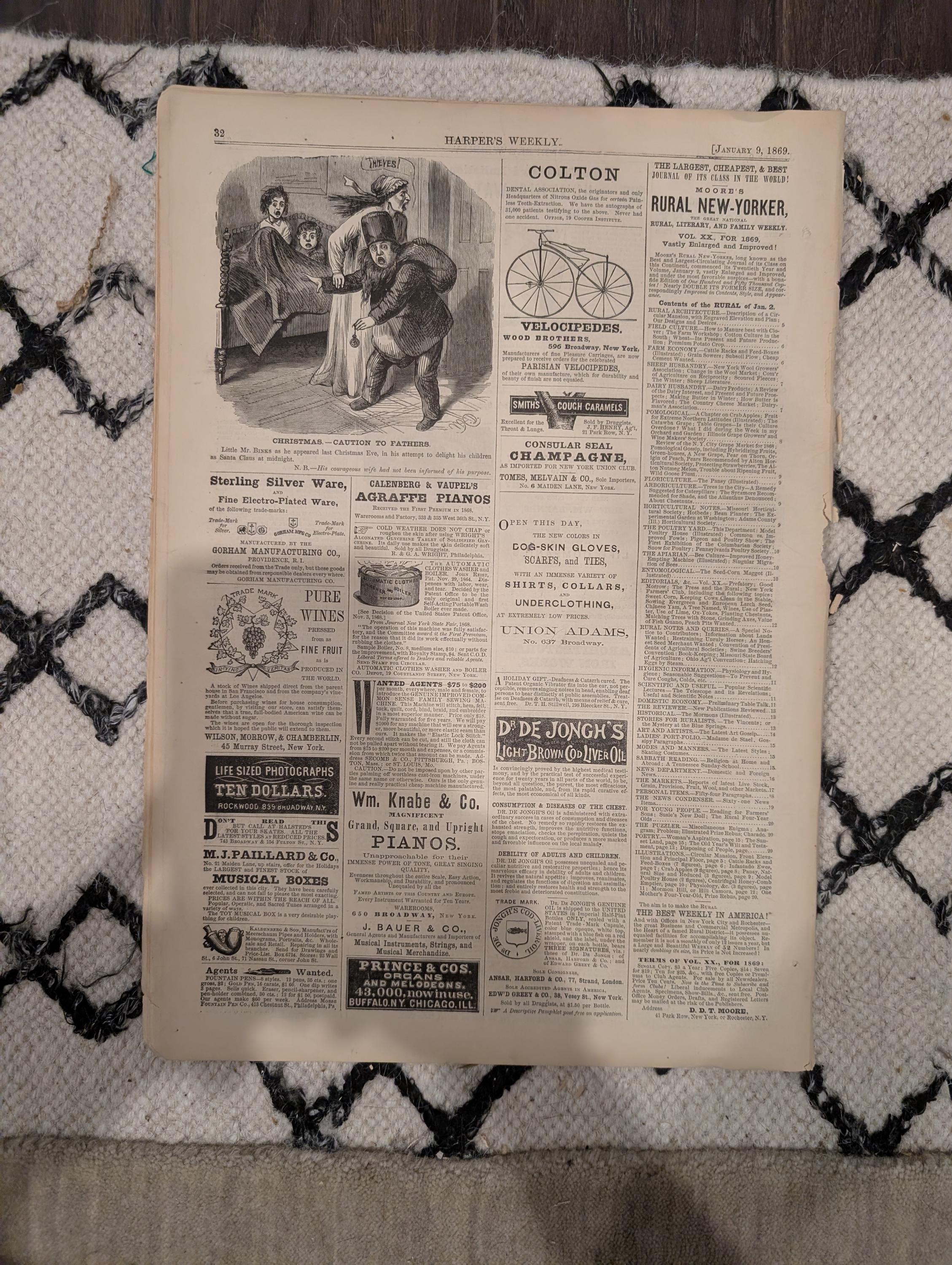 Harper’s Weekly, January 9, 1869 | Thomas Nast “Peace” Front Page | Winslow Homer New Year | West Point Panorama | Antique Newspaper