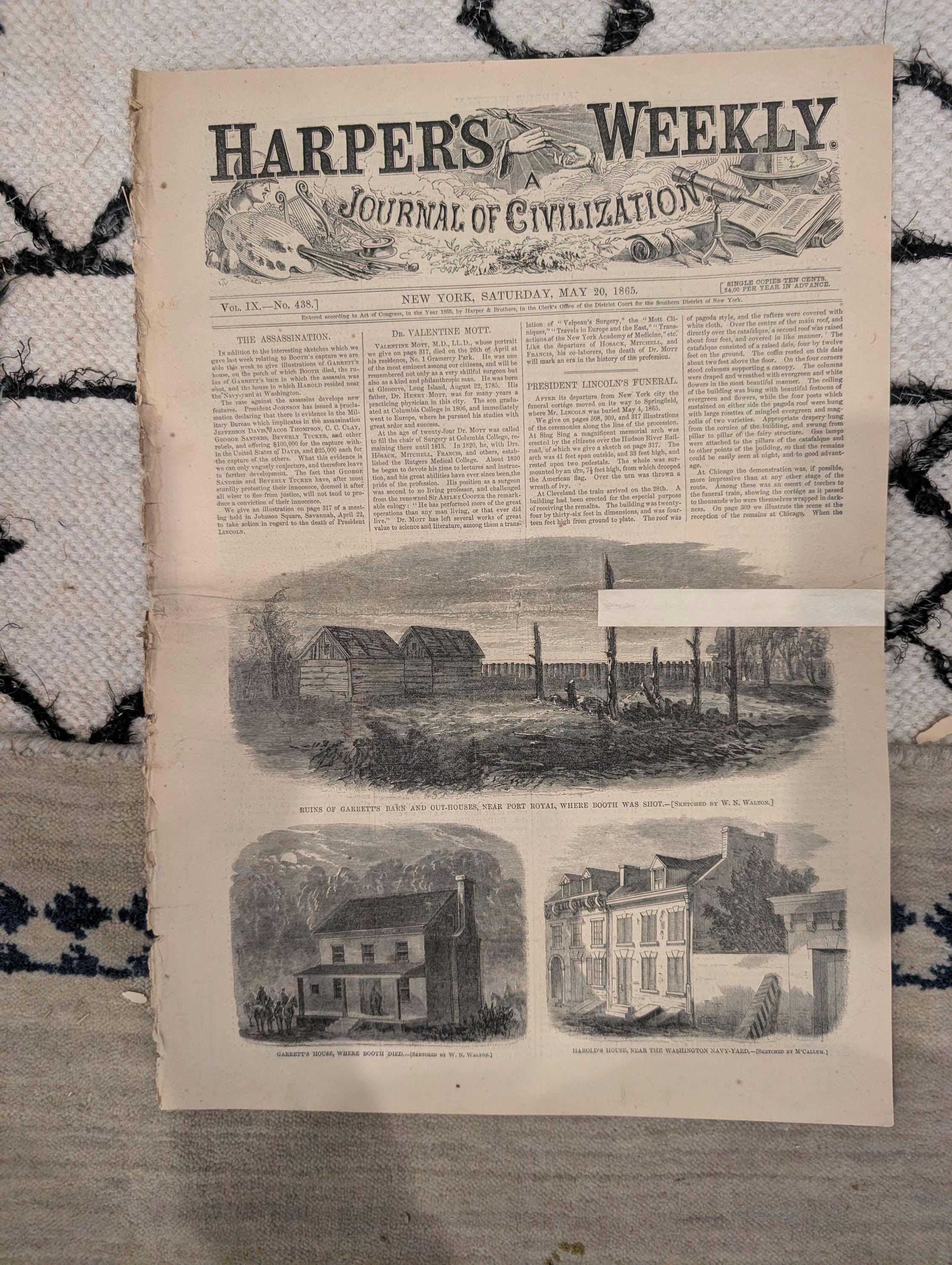 1865 Lincoln Funeral Chicago Harper's Weekly May 20 Garrett's Barn Sultana