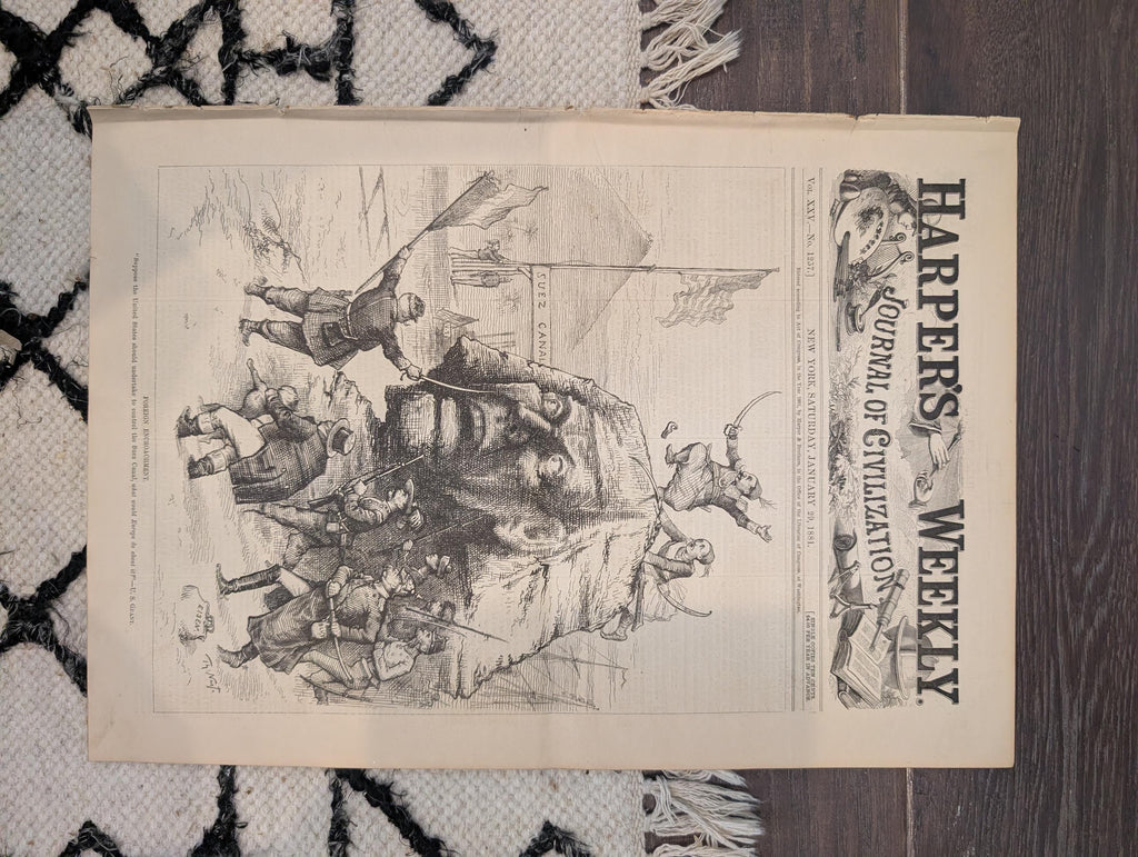 1881 Nast Foreign Encroachment, Prairie Blizzard, Ice Blockade, January Thaw NYC — Jan 29