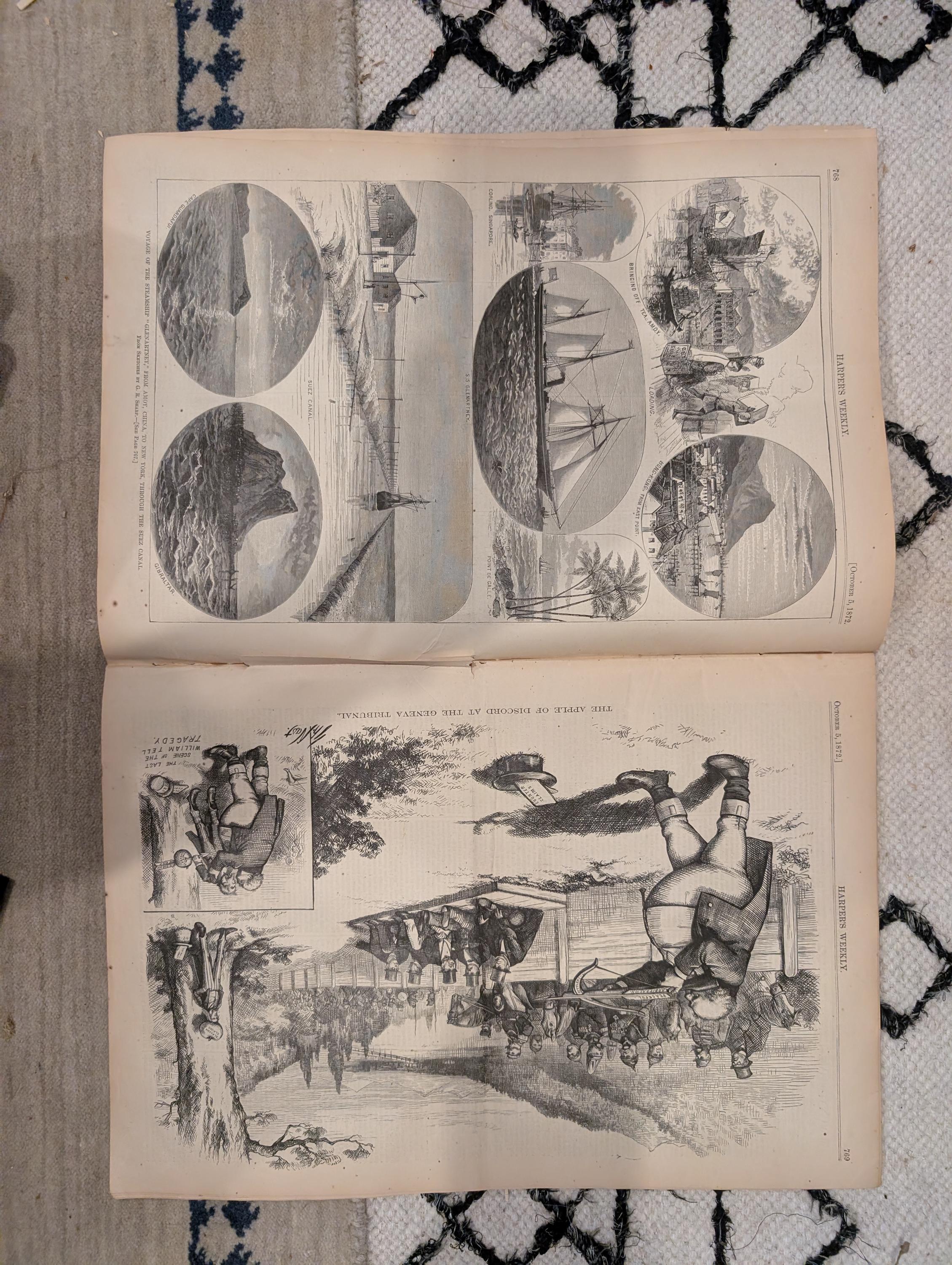 1872 Tammany Hall Nast Harper's Weekly Oct 05 Suez Canal Ocean Travel