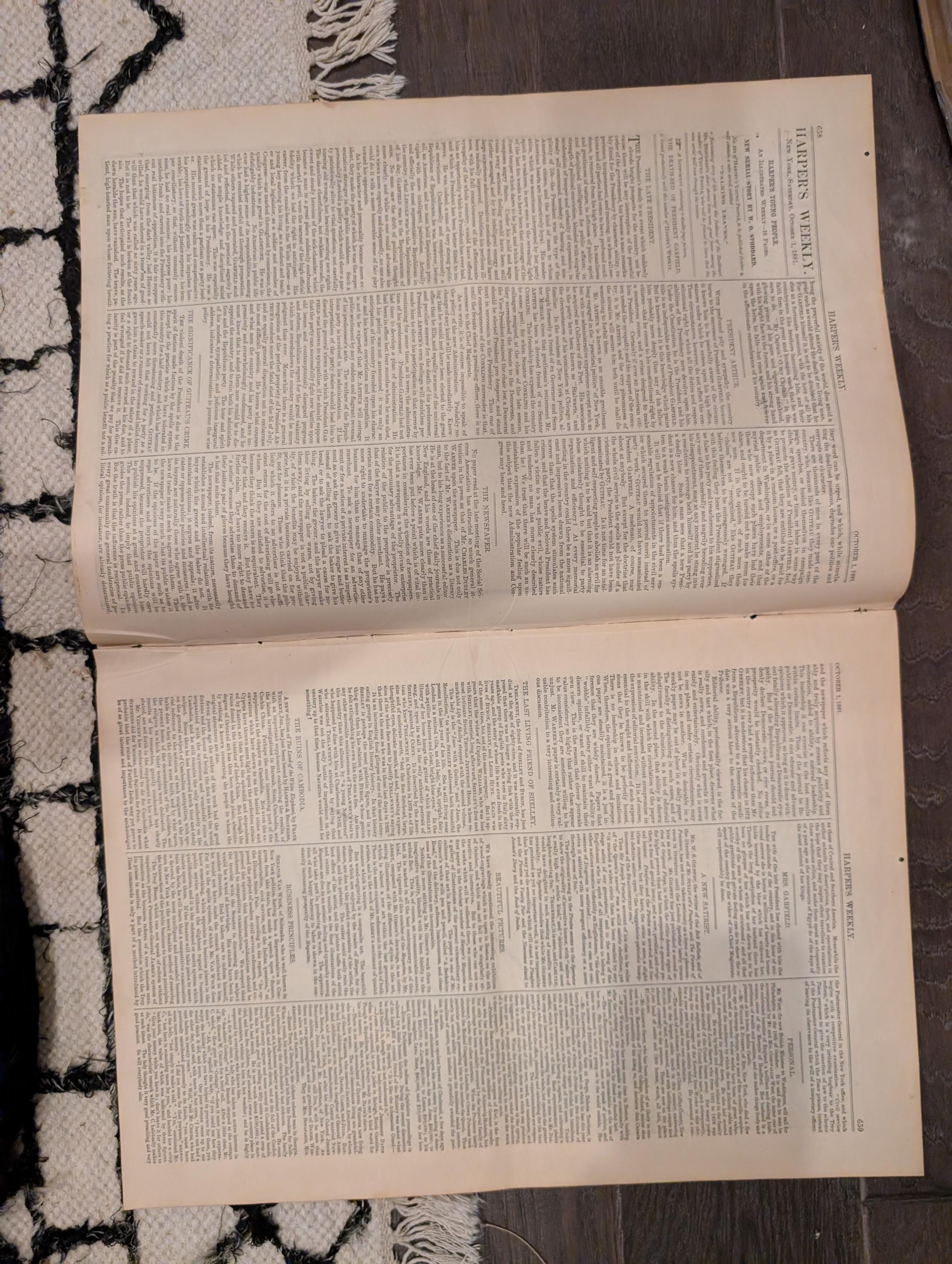 1881 Nast Weeping Liberty, Garfield Death Bed, Arthur Takes Oath, Mother — Oct 1