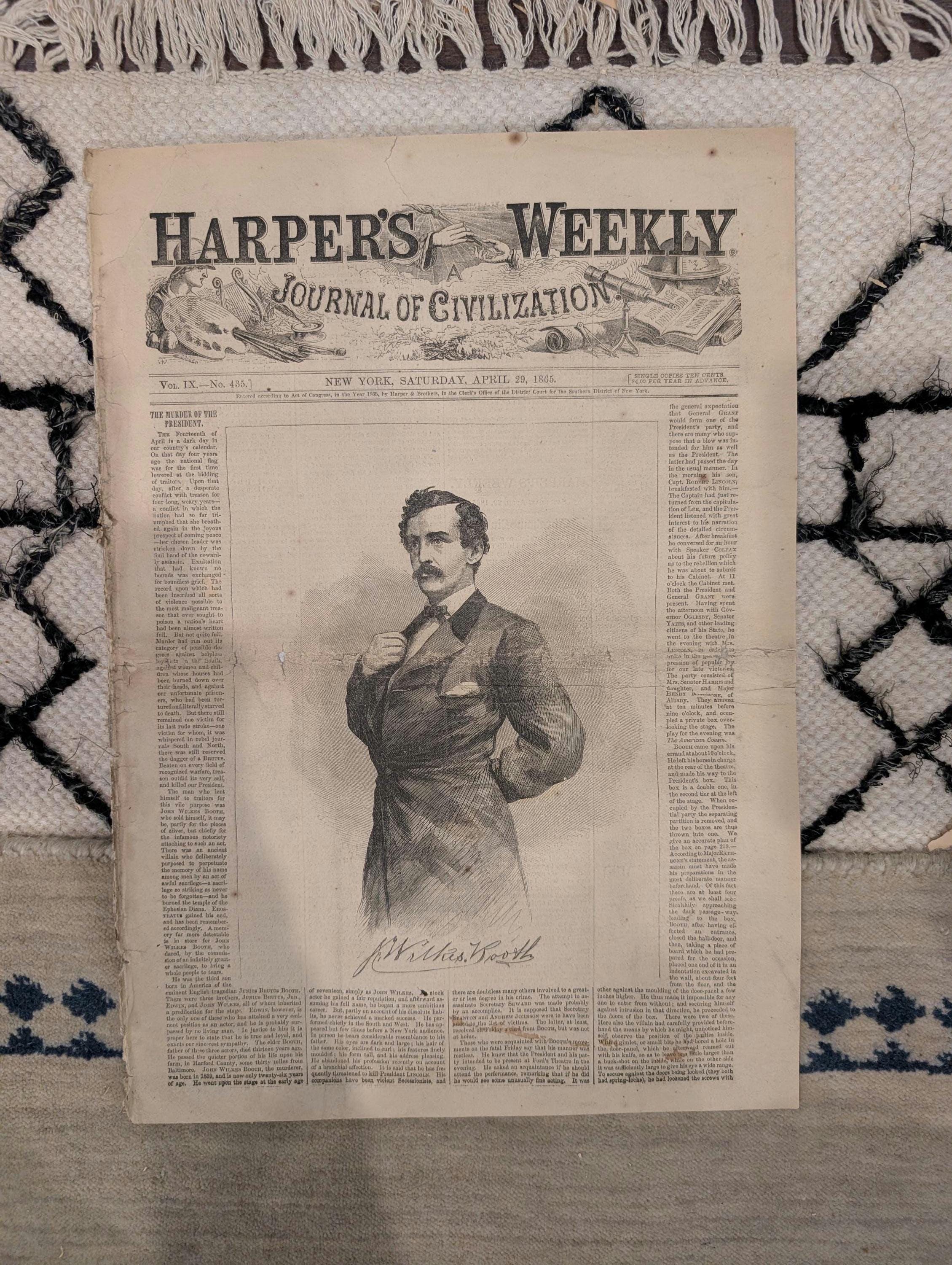 1865 Lincoln Assassination Harper's Weekly April 29 John Wilkes Booth