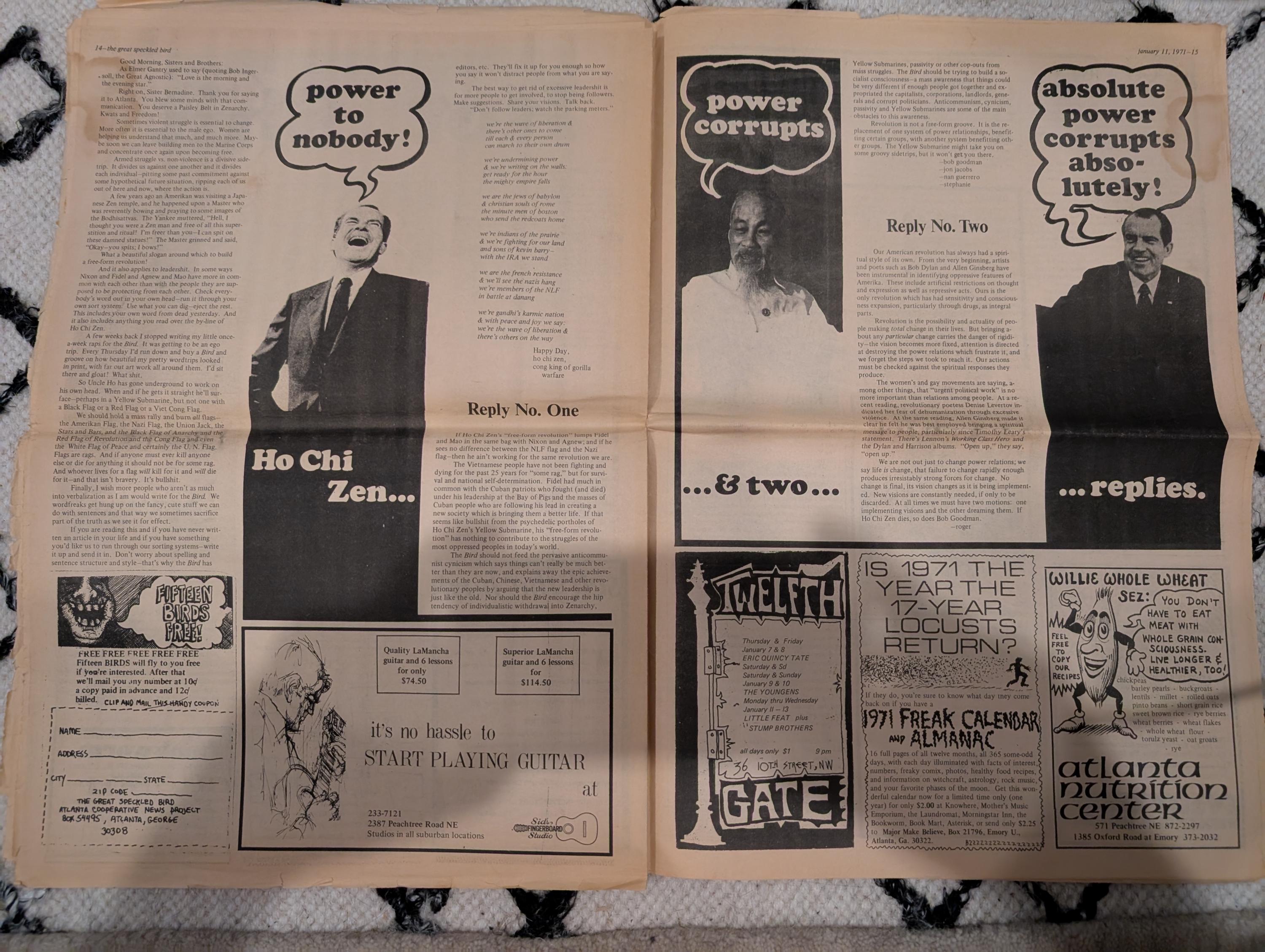 The Great Speckled Bird | January 11, 1971 | Underground Newspaper | Black Panther Trial, Nixon, CIA & Dope, Hampton Grease Band