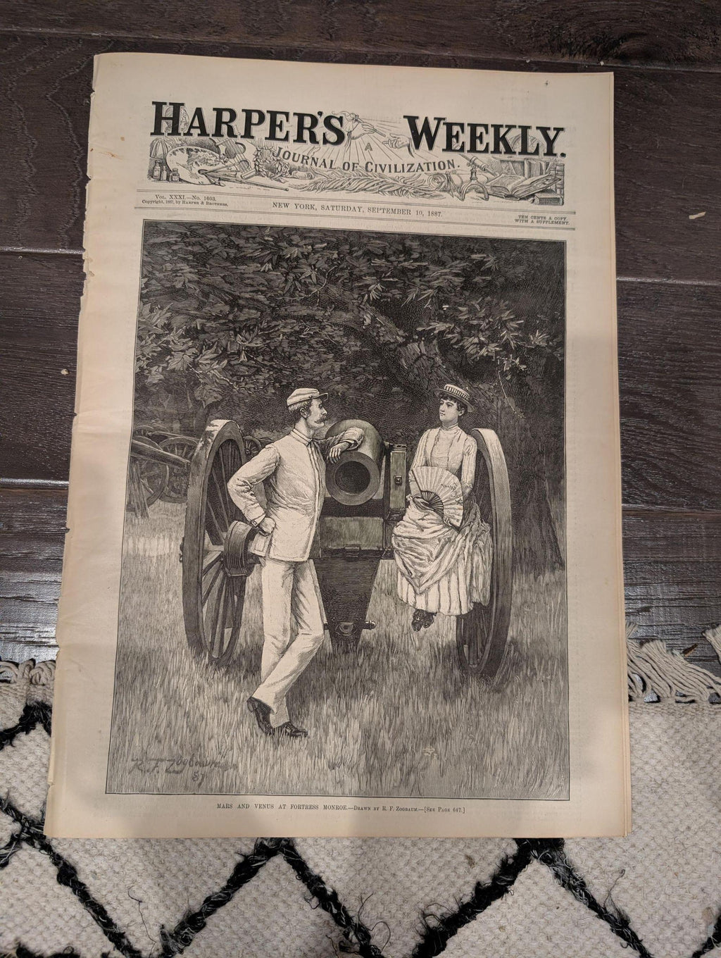 1887 Early Baseball, Harpers Weekly September 10  Iconic Thrown Out On Second Baseball Centerfold, Fortress Monroe Cover, Castine Maine
