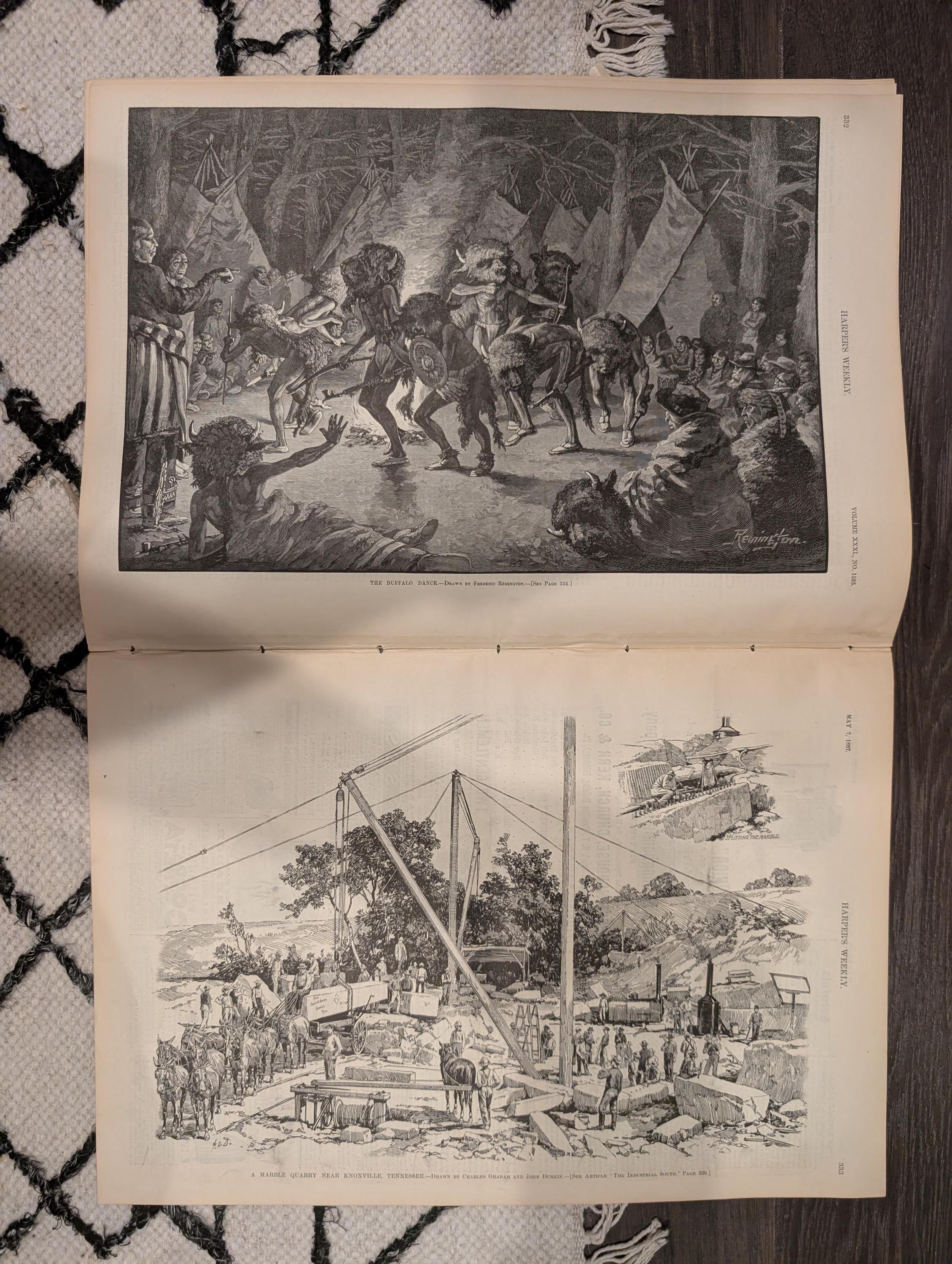 Harper’s Weekly May 7 1887 – Tennessee 1887 Cover, Knoxville Views, Westminster Dogs, Buffalo Dance, Paris Salon