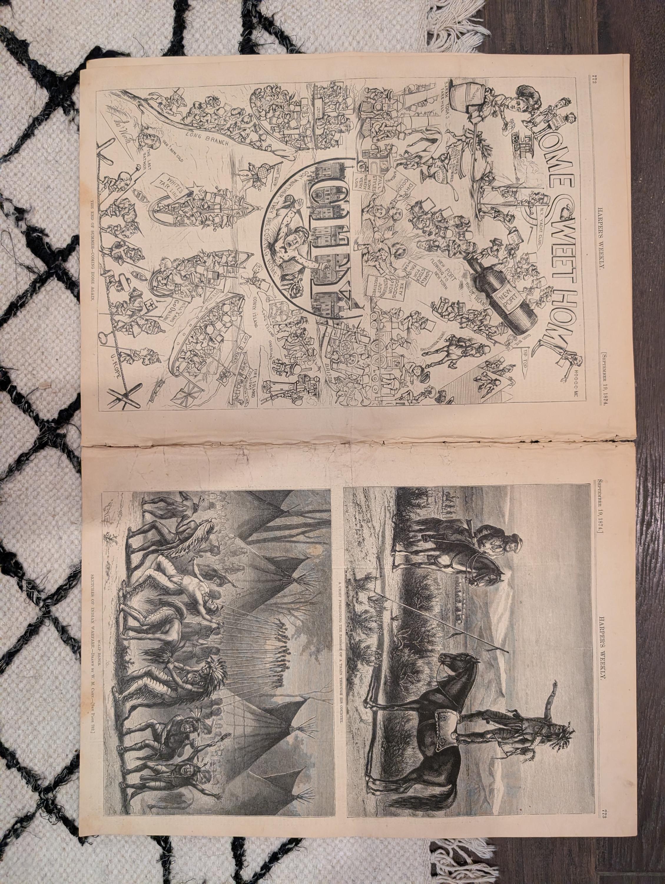 1874 Winslow Homer Flirting Sea-Shore, Nast Centerfold, Indians — Sep 19