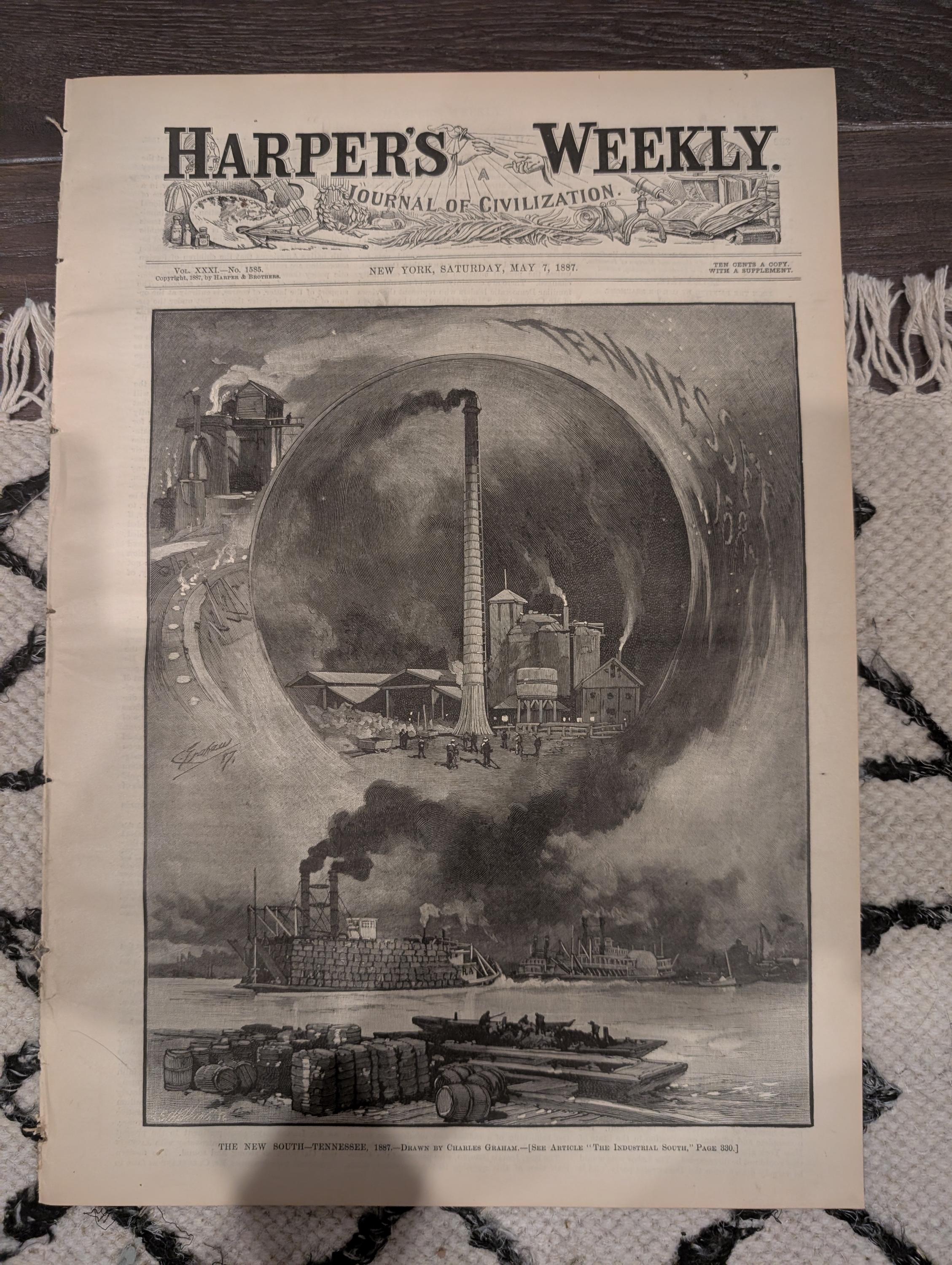 Harper’s Weekly May 7 1887 – Tennessee 1887 Cover, Knoxville Views, Westminster Dogs, Buffalo Dance, Paris Salon