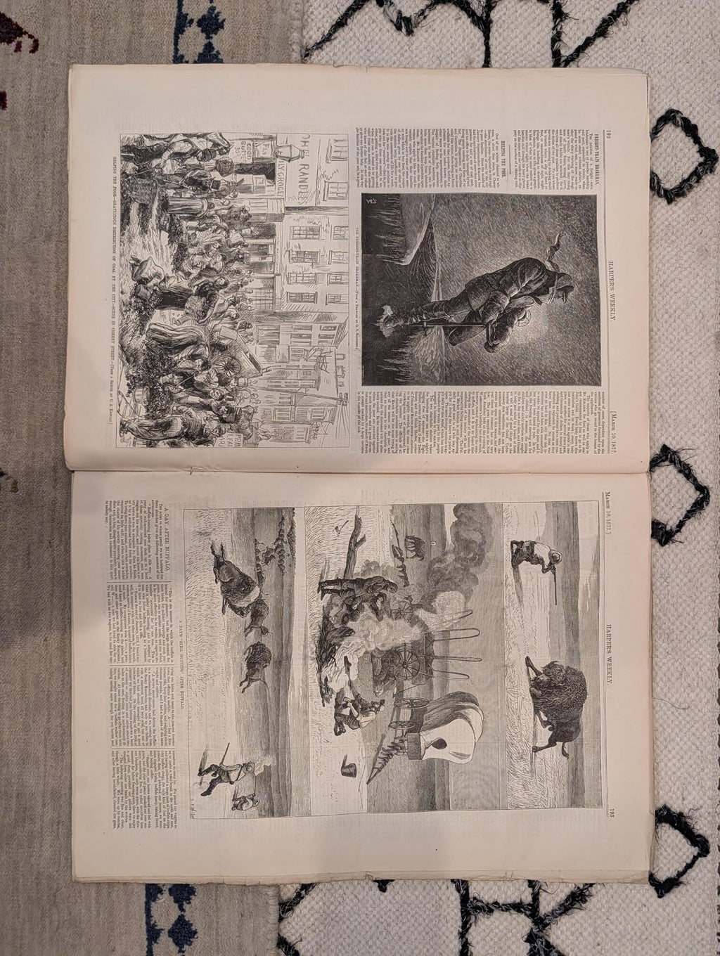 1877 Buffalo Hunting, Nast Cartoon, Gen. Miles, Bavarian Fortune — Mar 10