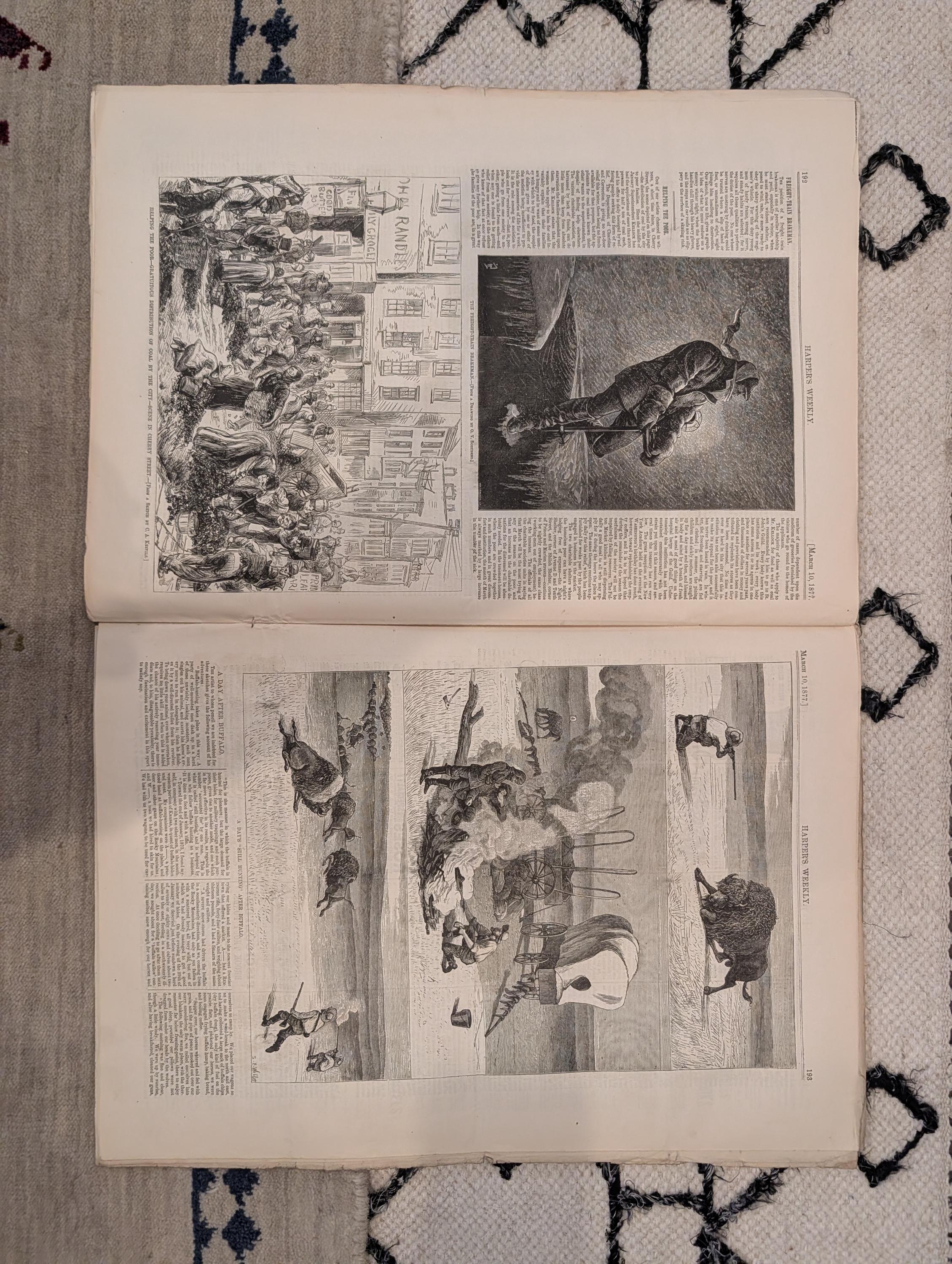 1877 Buffalo Hunting, Nast Cartoon, Gen. Miles, Bavarian Fortune — Mar 10