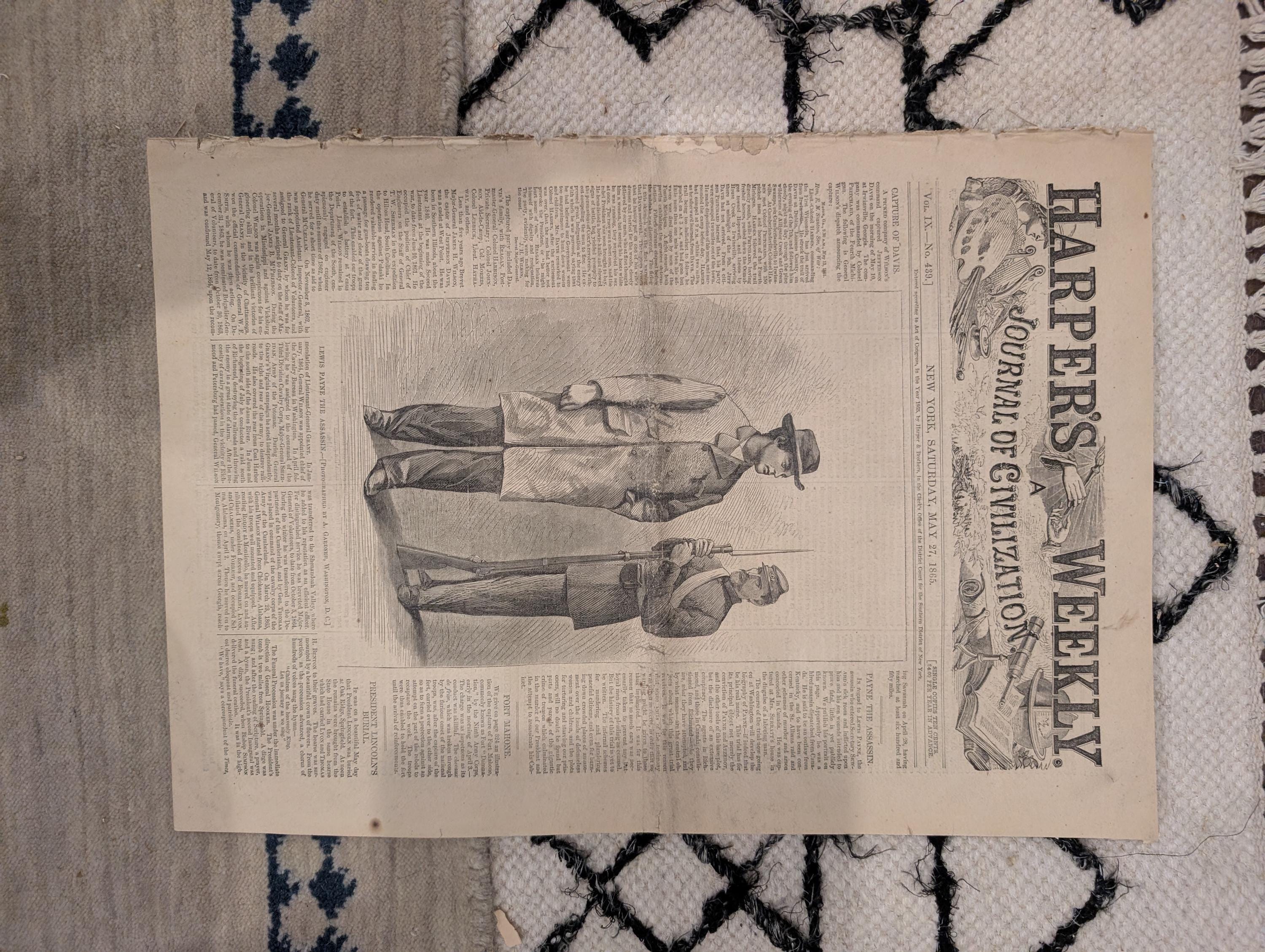 1865 Capture of Jeff Davis Harper's Weekly May 27 Lincoln Burial Springfield