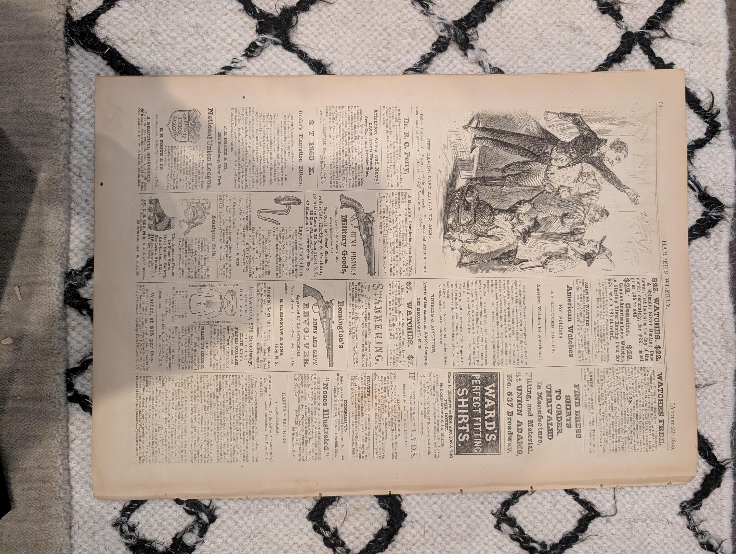 Harper’s Weekly, August 22, 1863 – John Burns of Gettysburg, Morris Island Charleston, Thomas Nast – Civil War Newspaper