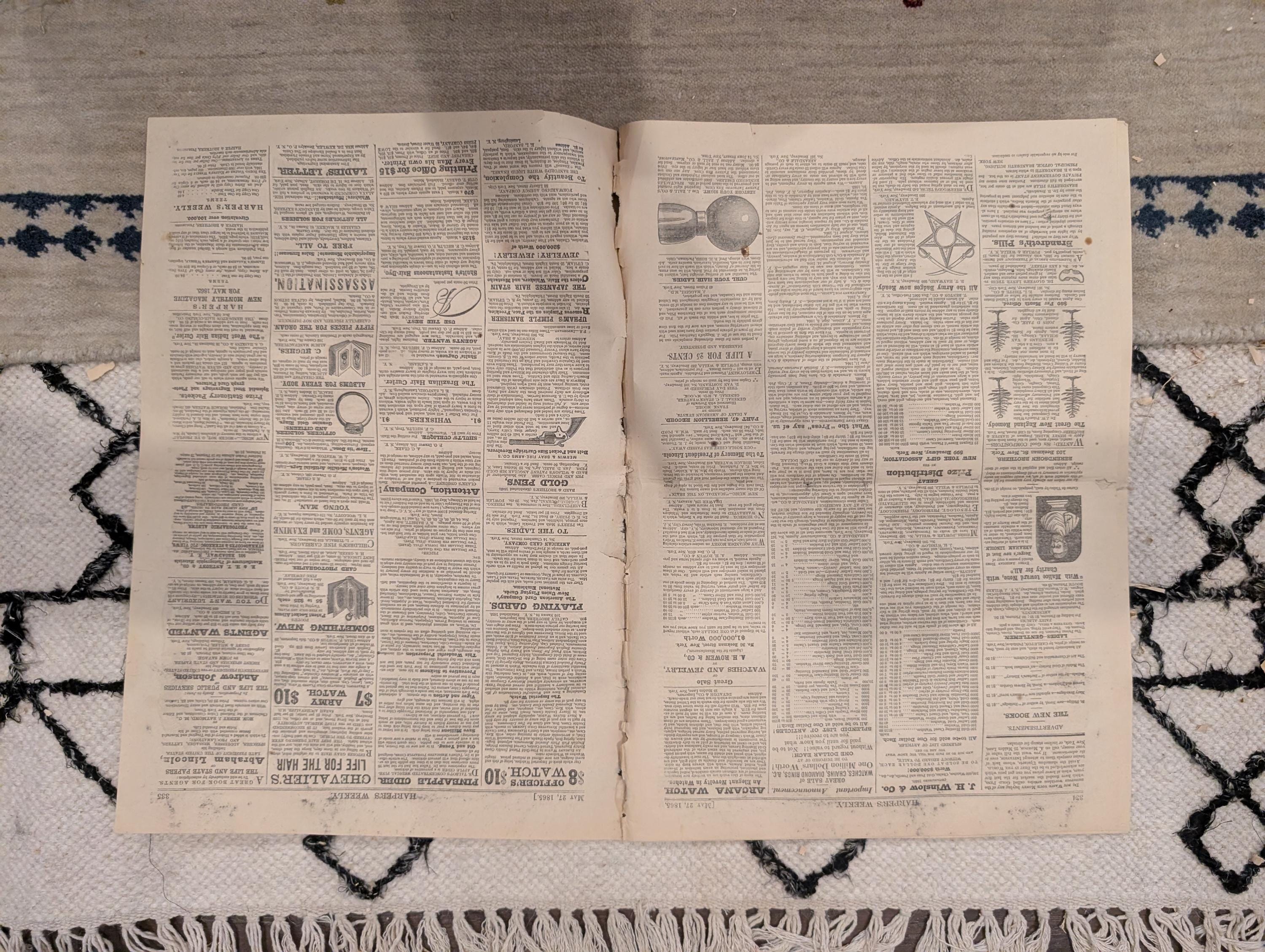 1865 Capture of Jeff Davis Harper's Weekly May 27 Lincoln Burial Springfield