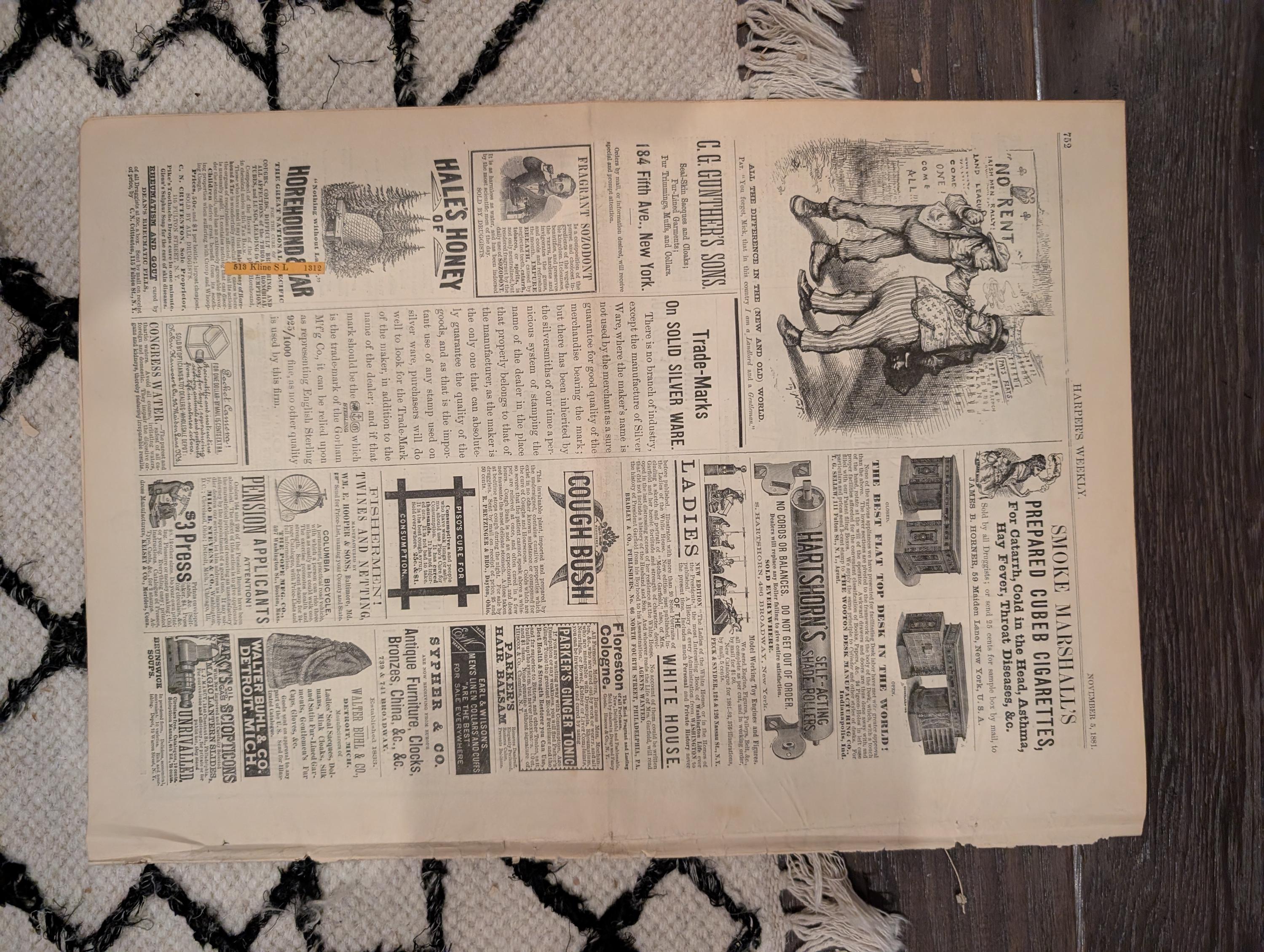 1881 AB Frost Football Centerfold, Lincoln Monument, NYC Street Blockade — Nov 5