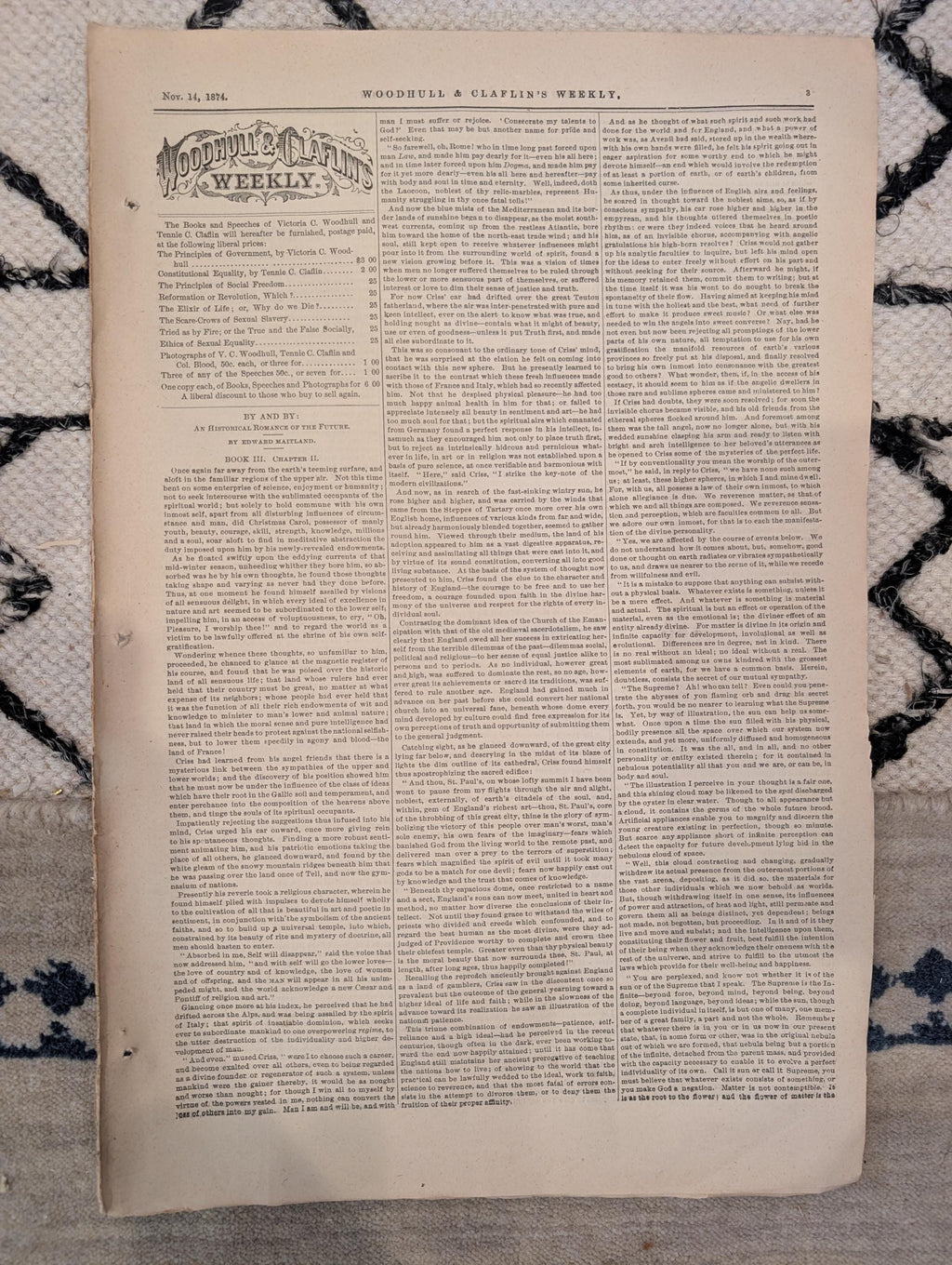 1874 Woodhull & Claflin's Weekly — Victoria Woodhull, St. Paul's, Spirit — Nov 14