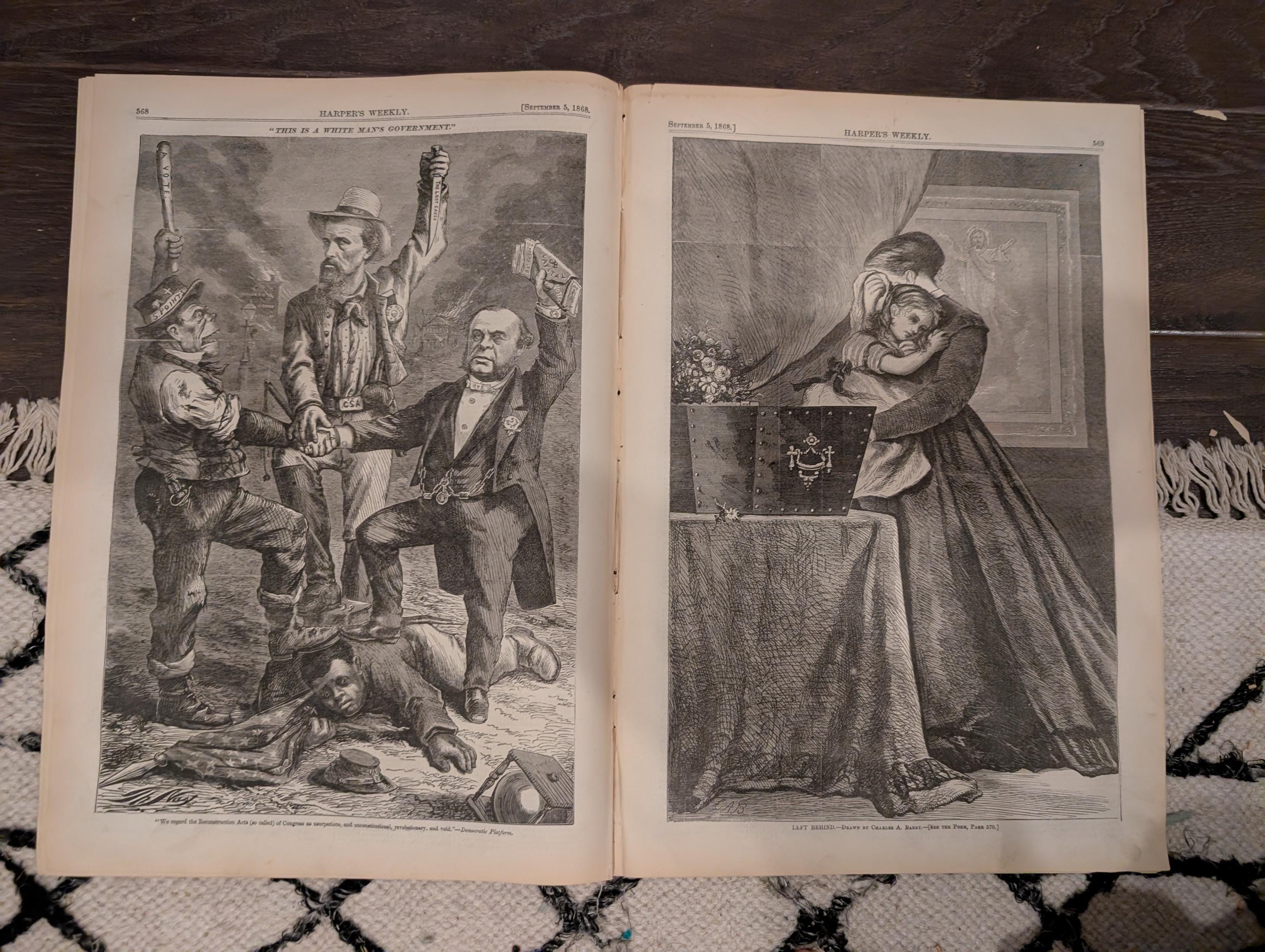 Harper’s Weekly – September 5, 1868 – Nast Cartoon • Customs House Scenes • “The Pet Calf” • Velocipedes • Alaska Sketches