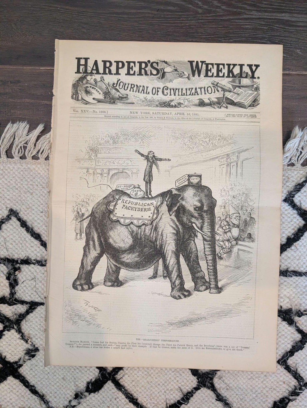 1881 Nast Republican Elephant Front Page, Seal Hunting, Life-Saving Service  Apr 16