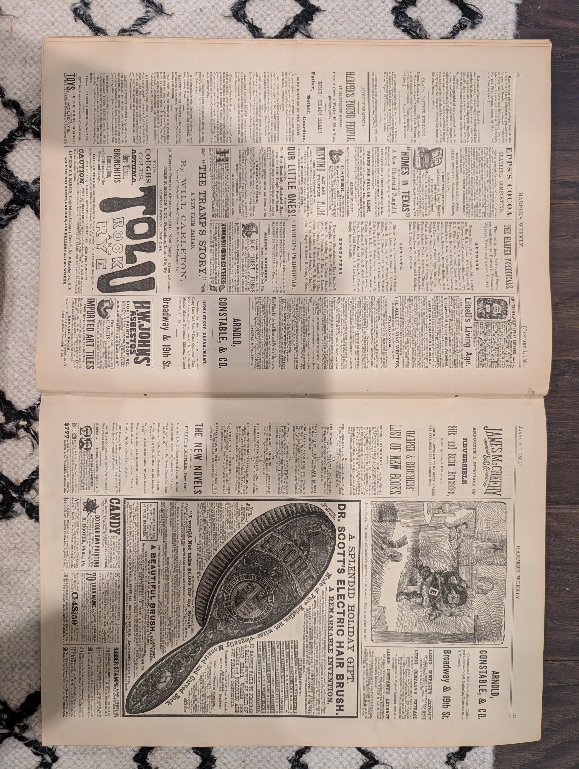 1881 Harper’s Weekly – Thomas Nast “Merry Old Santa Claus” Iconic Vintage Santa • Original Newspaper • VG+ Condition