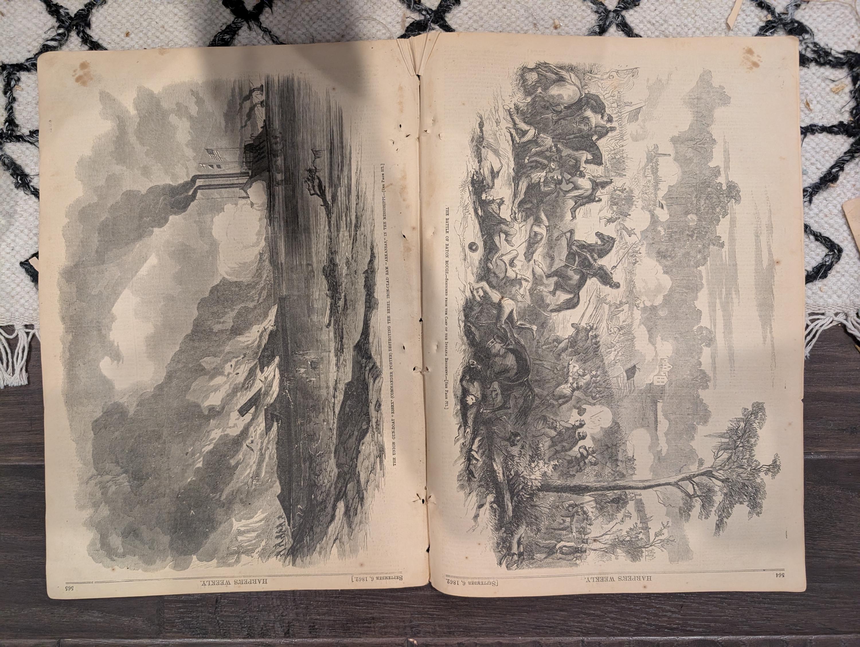 Harper's Weekly September 6 1862 Lincoln Letter to Greeley Winslow Homer Centerfold Civil War Ironclads Baton Rouge